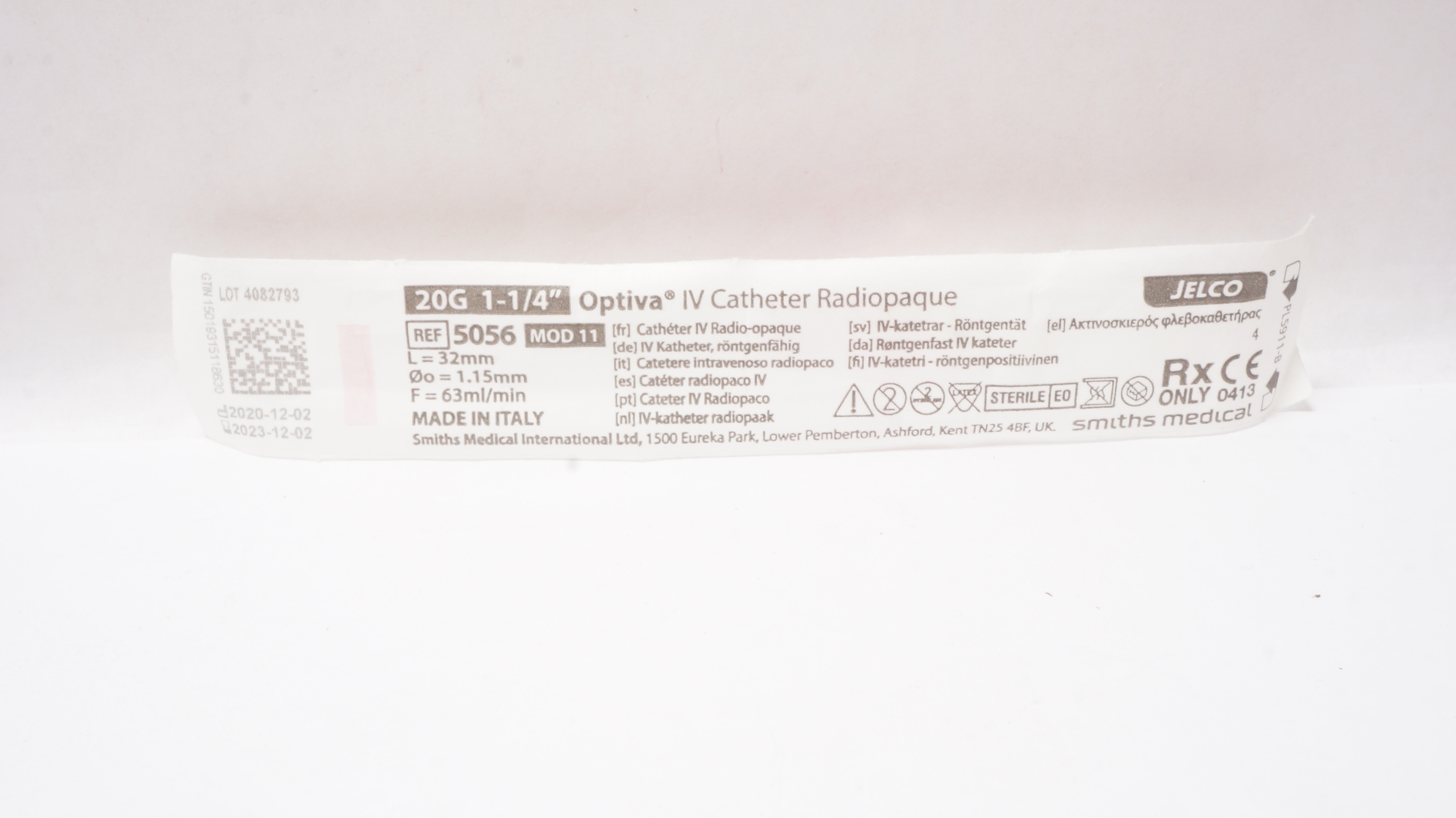 Smiths Medical 5056 Jelco Optiva IV Cath. Radiopaque 20G x 1-1/4inch