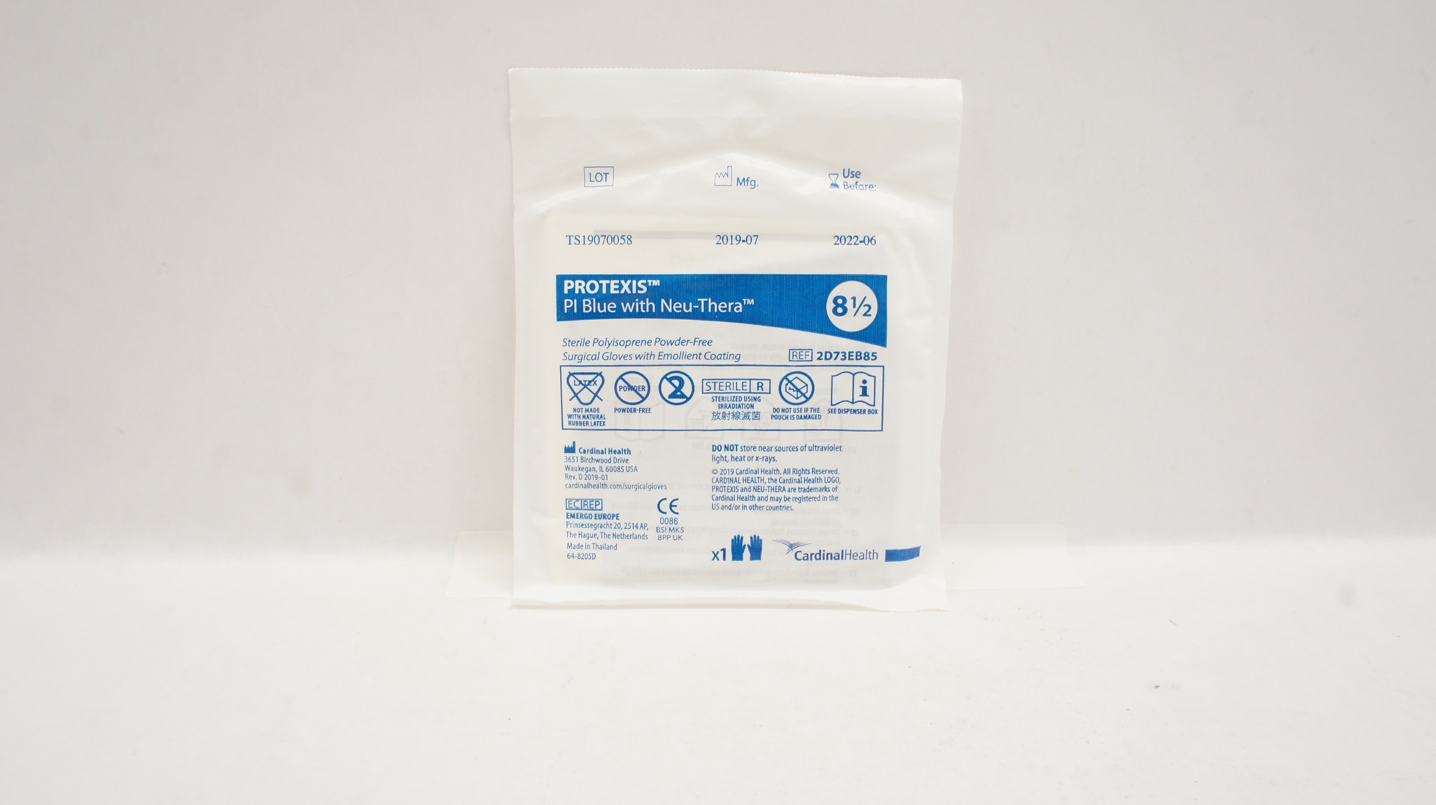 Cardinal Health 2D73EB85 Protexis Pl Blue with Neu-Thera Surgical Gloves 8 1/2