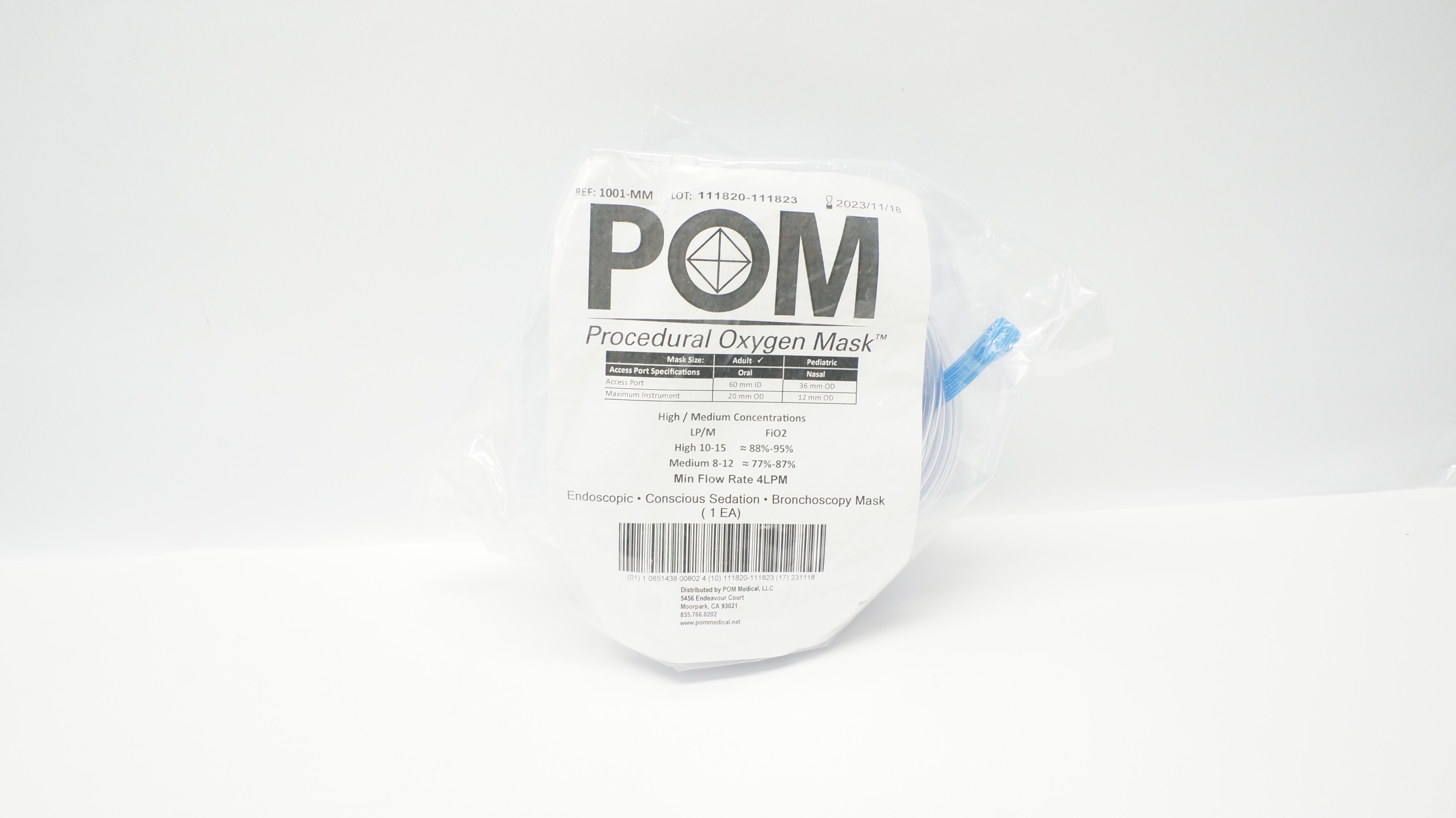 POM 1001-MM Procedural Oxygen Mask, Adult, 60mm ID x 20mm OD (x)