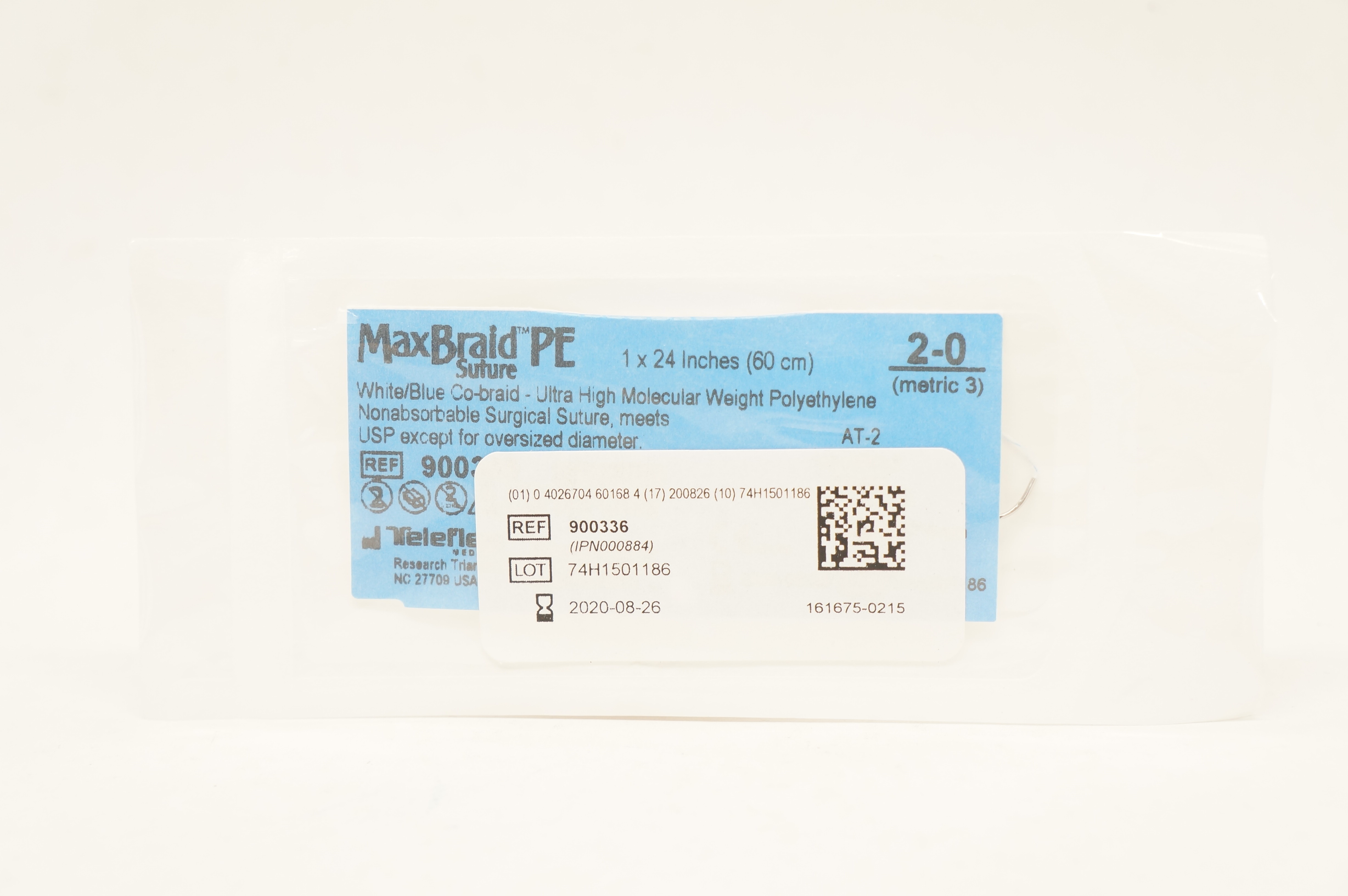 Teleflex 900336 2-0 MaxBraid PE Suture, AT-2 1/2c Taper, 24inch (x)