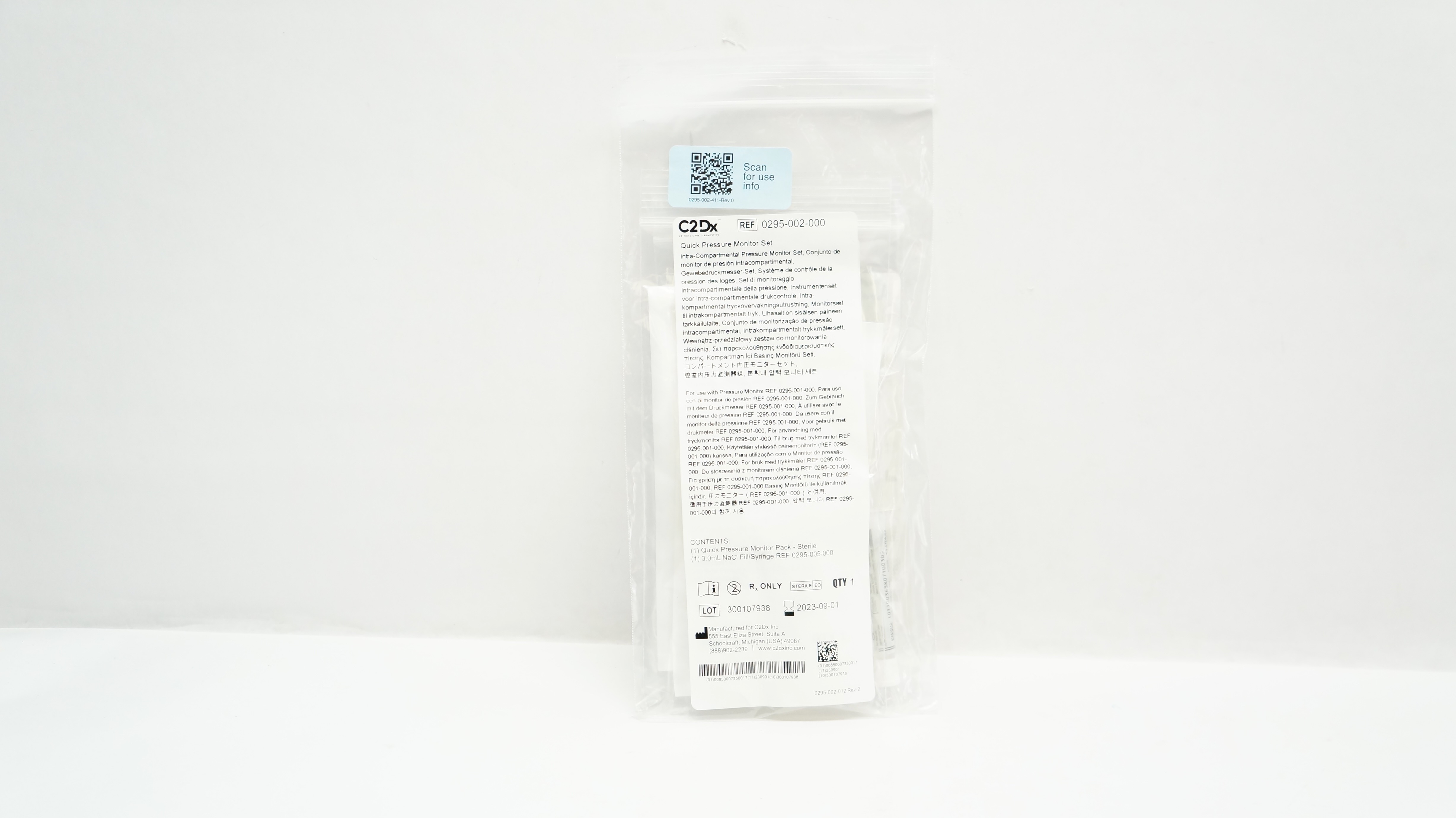 C2Dx 0295-002-000 Quick Pressure Monitor Set 3.0mL NaCl Fill/Syringe (x)