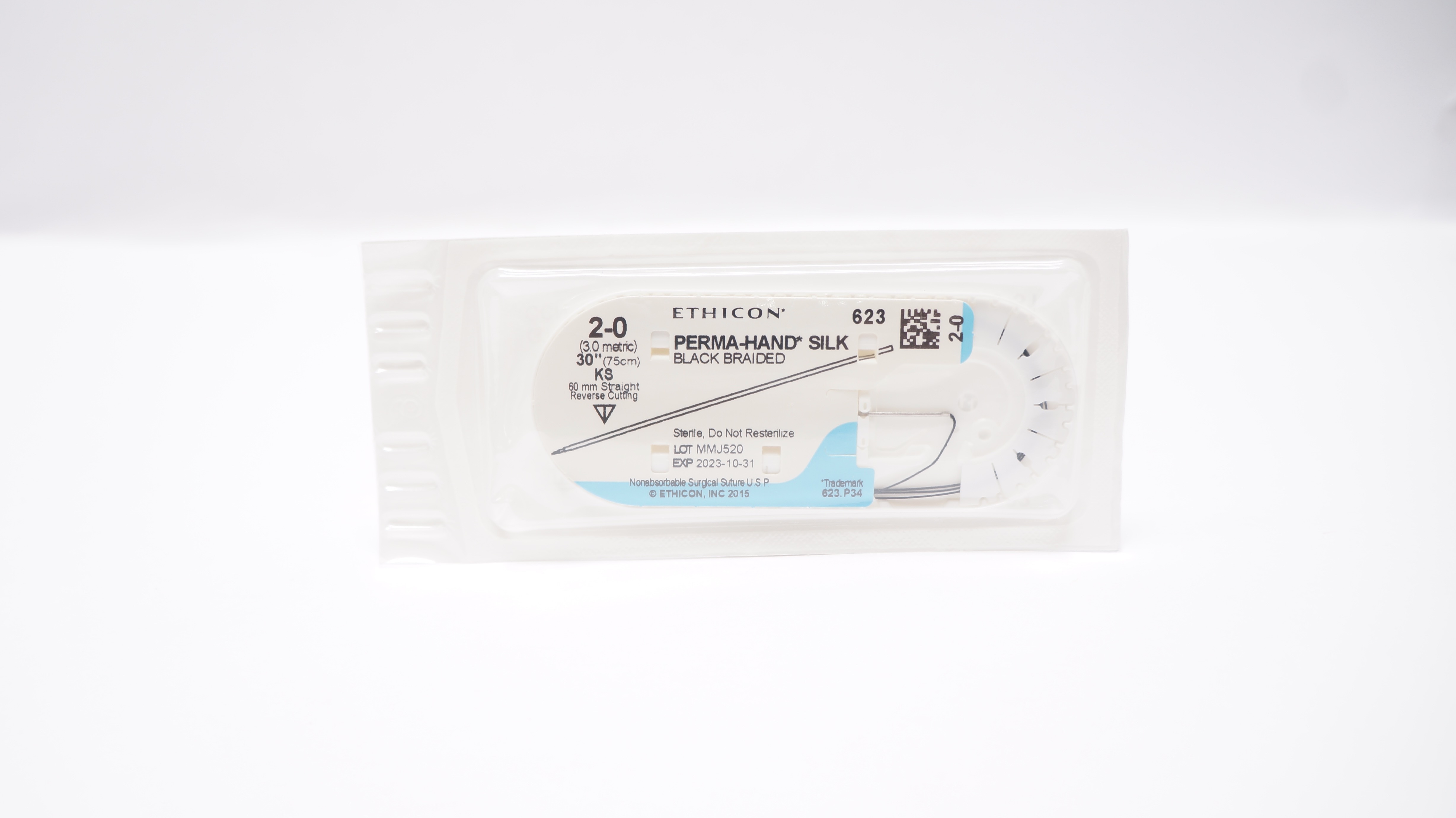 Ethicon 623 2-0 Perma-Hand Silk Stre KS 60mm Reverse Cutting, 30 inch