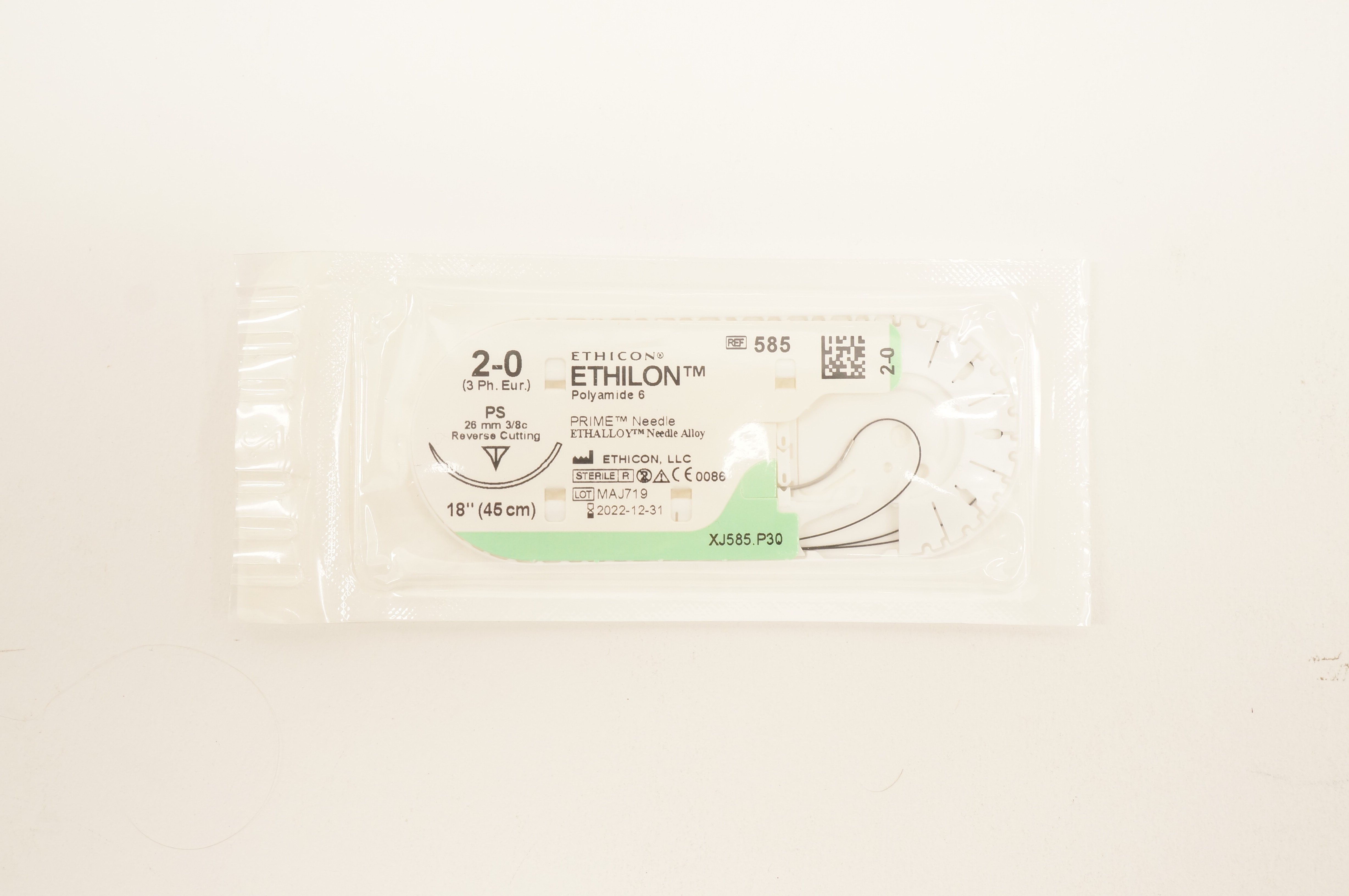 Ethicon 585 2-0 ETHILON PS 26mm 3/8c Reverse Cutting 18inch (x)