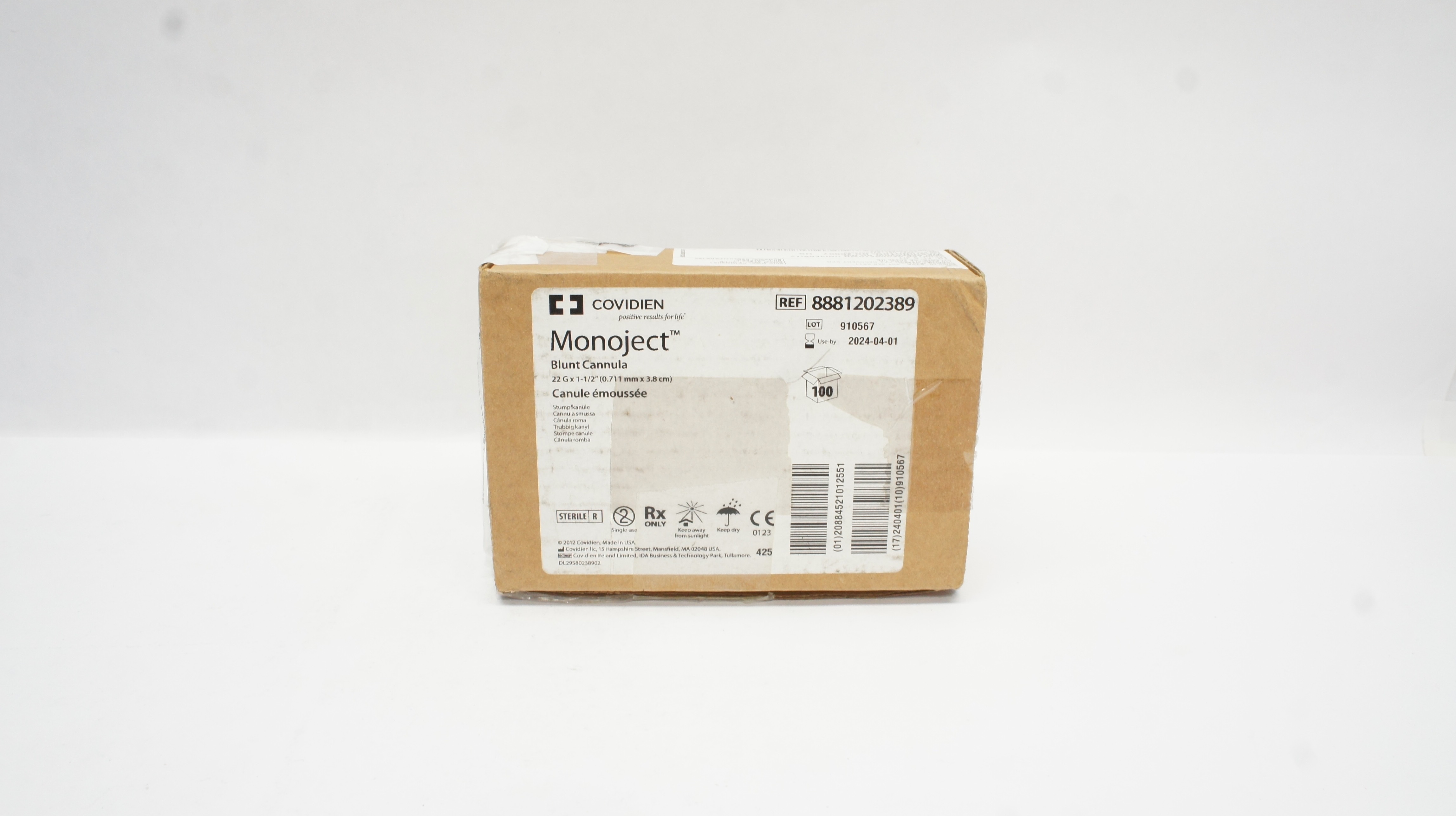 Covidien 8881202389 Monoject Blunt Cannula 22G x 1 1/2 Inch  - Box of 25