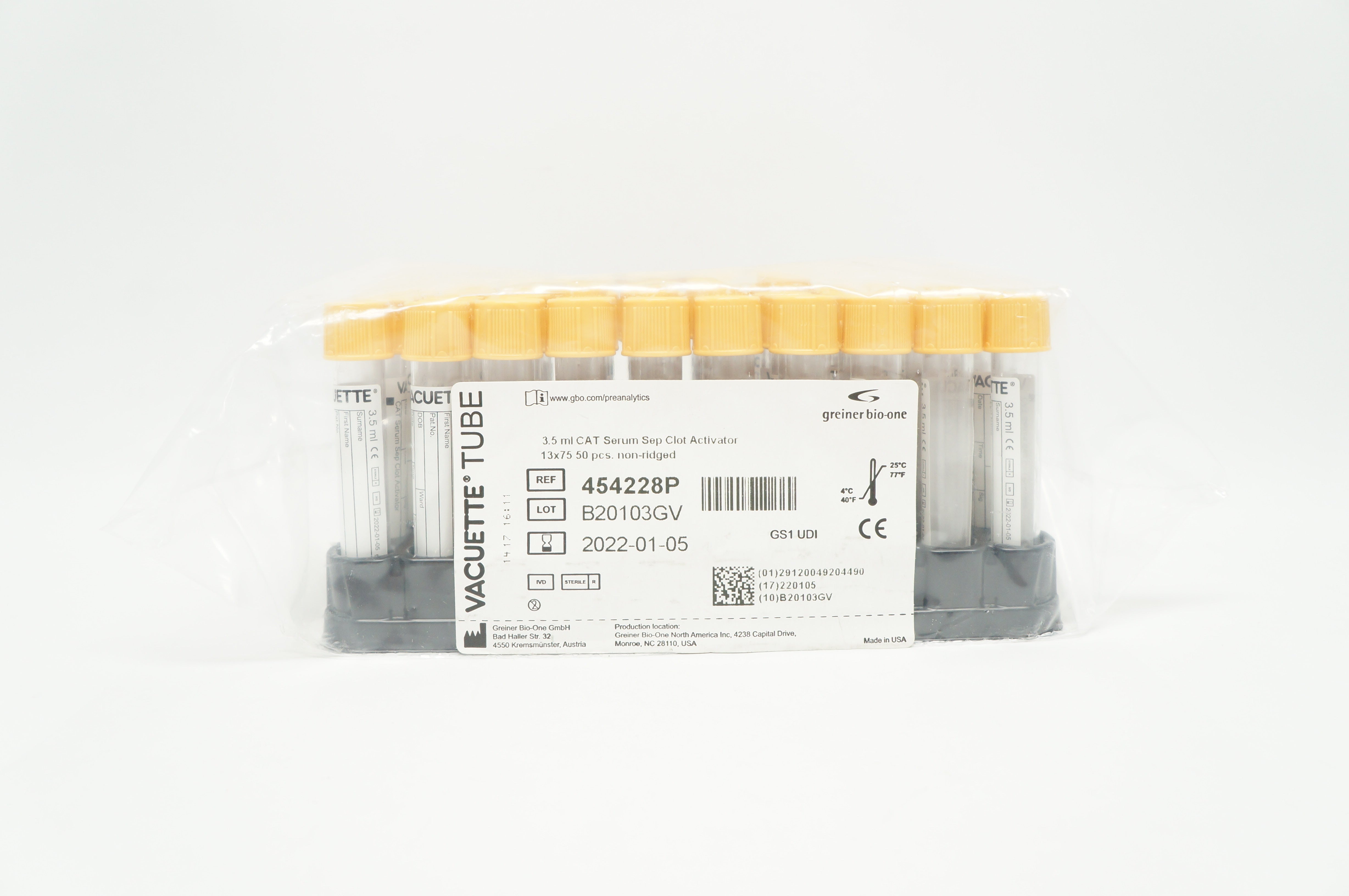 GreinerBioOne 454228P Vacuette Tube 3.5ml Cat Serum Sep 13 x 75