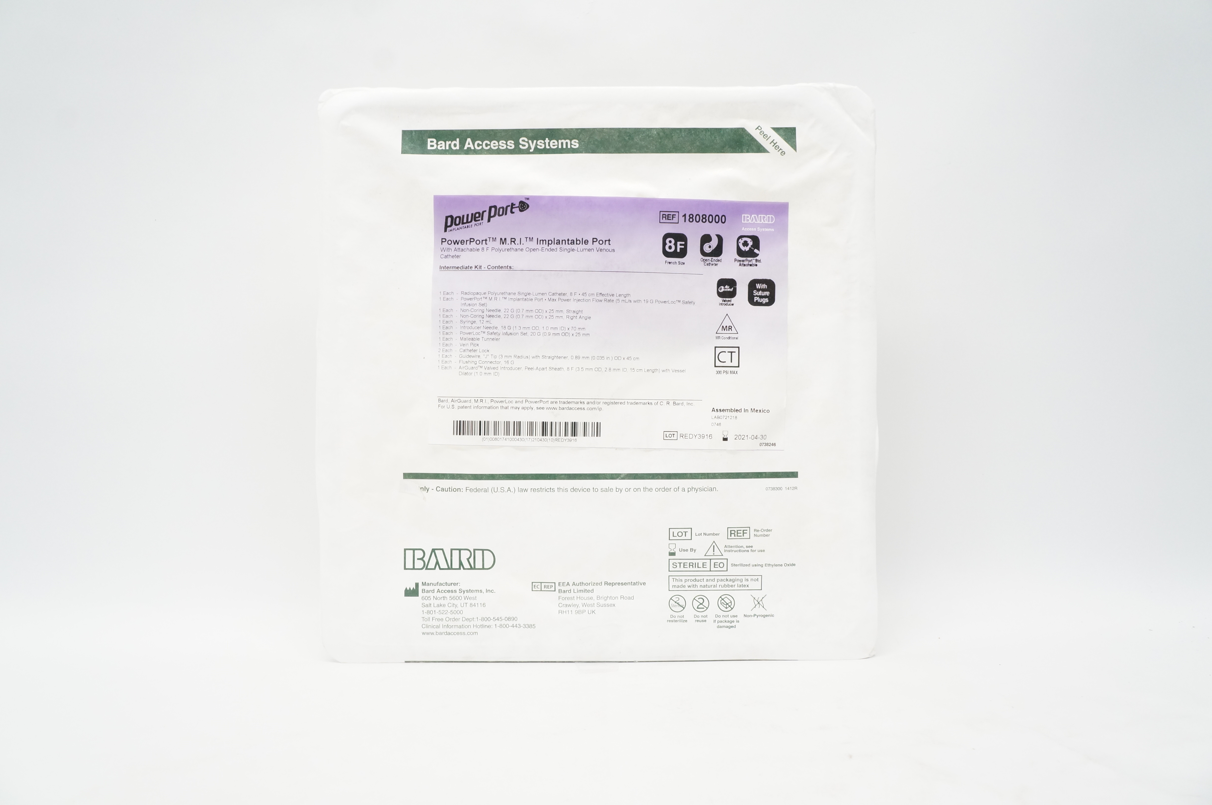 Bard 1808000 Power Port M.R.I. Implantable Port 8F (x)