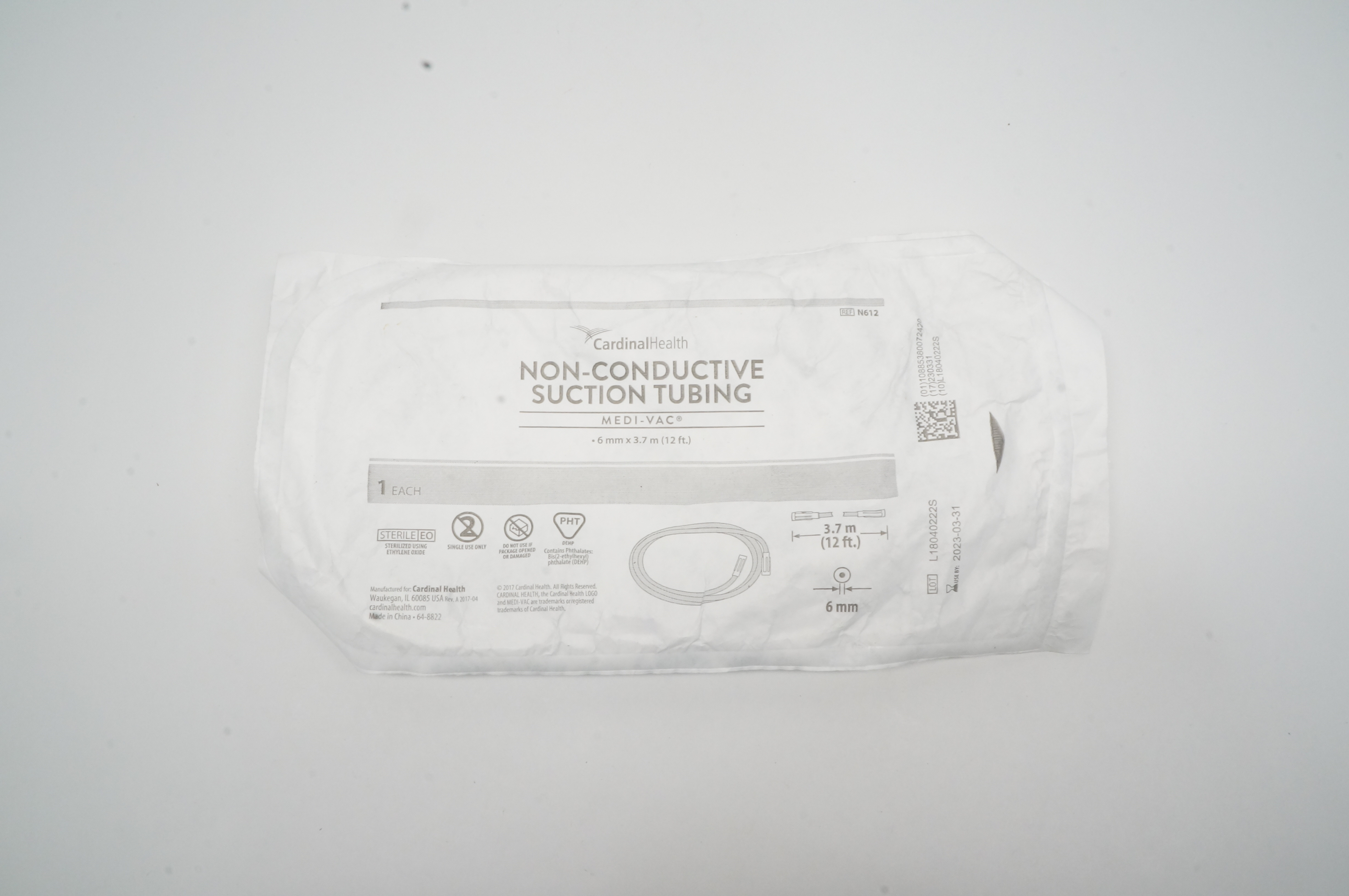 Cardinal Health N612 Medi-Vac Non-Conductive Suction Tube 12 ft. x 6mm