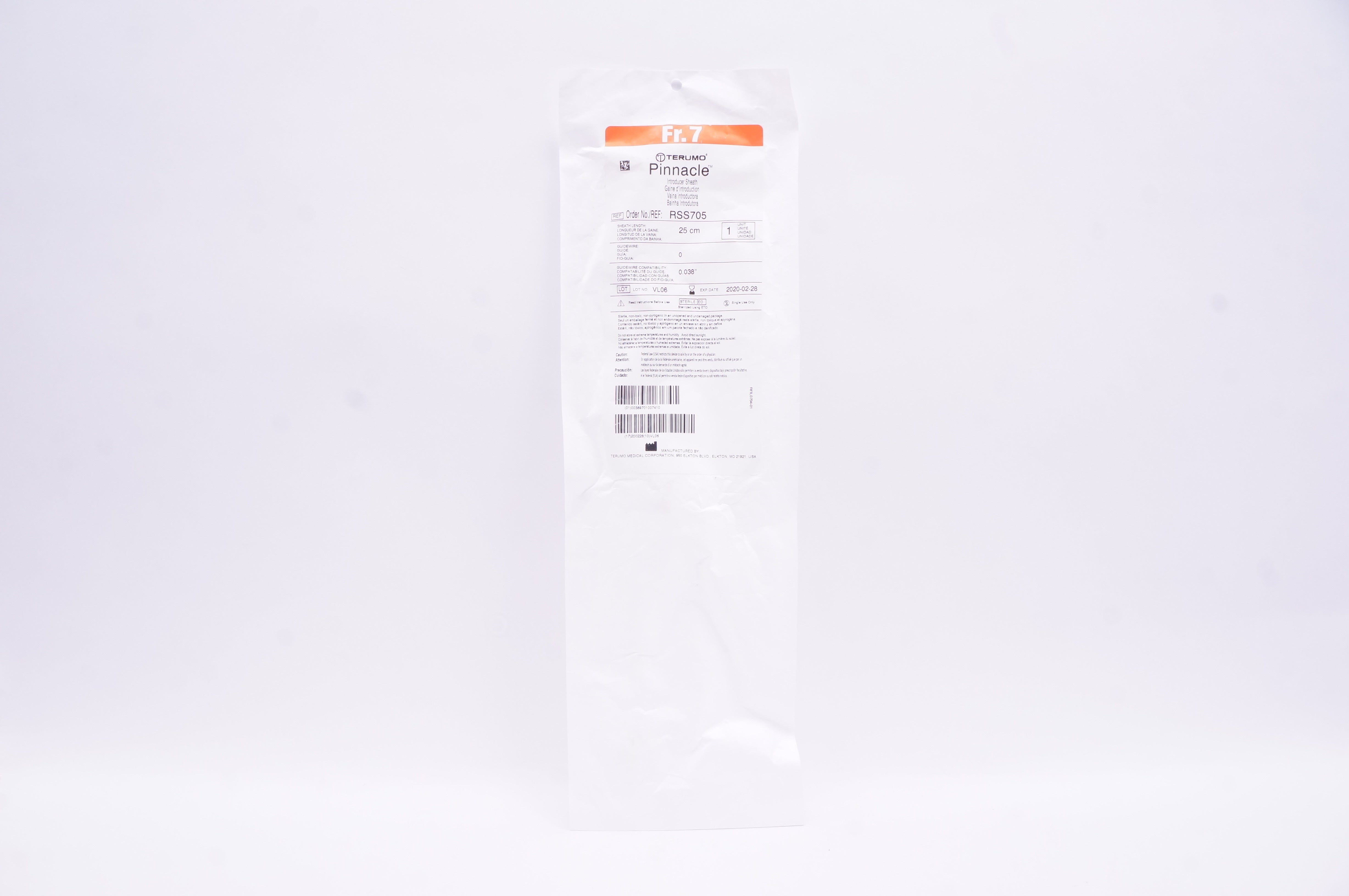 Terumo RSS705 Pinnacle Peripheral Introducer Sheath 7F x 25cm x 0.038inch (x)