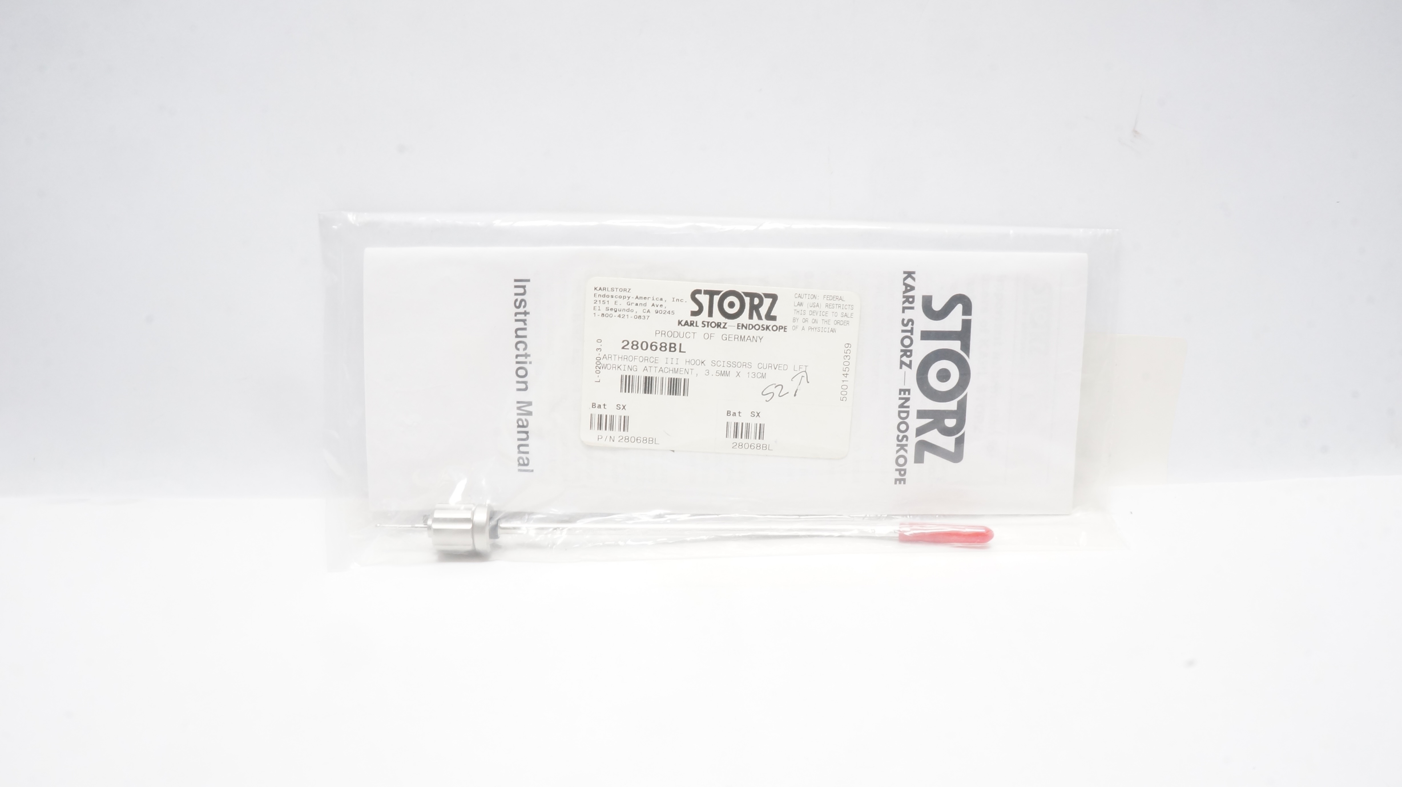 Karl Storz 28068BL ARTHROFORCE III Hook Scissors Curved LFT 3.5mm x 13cm