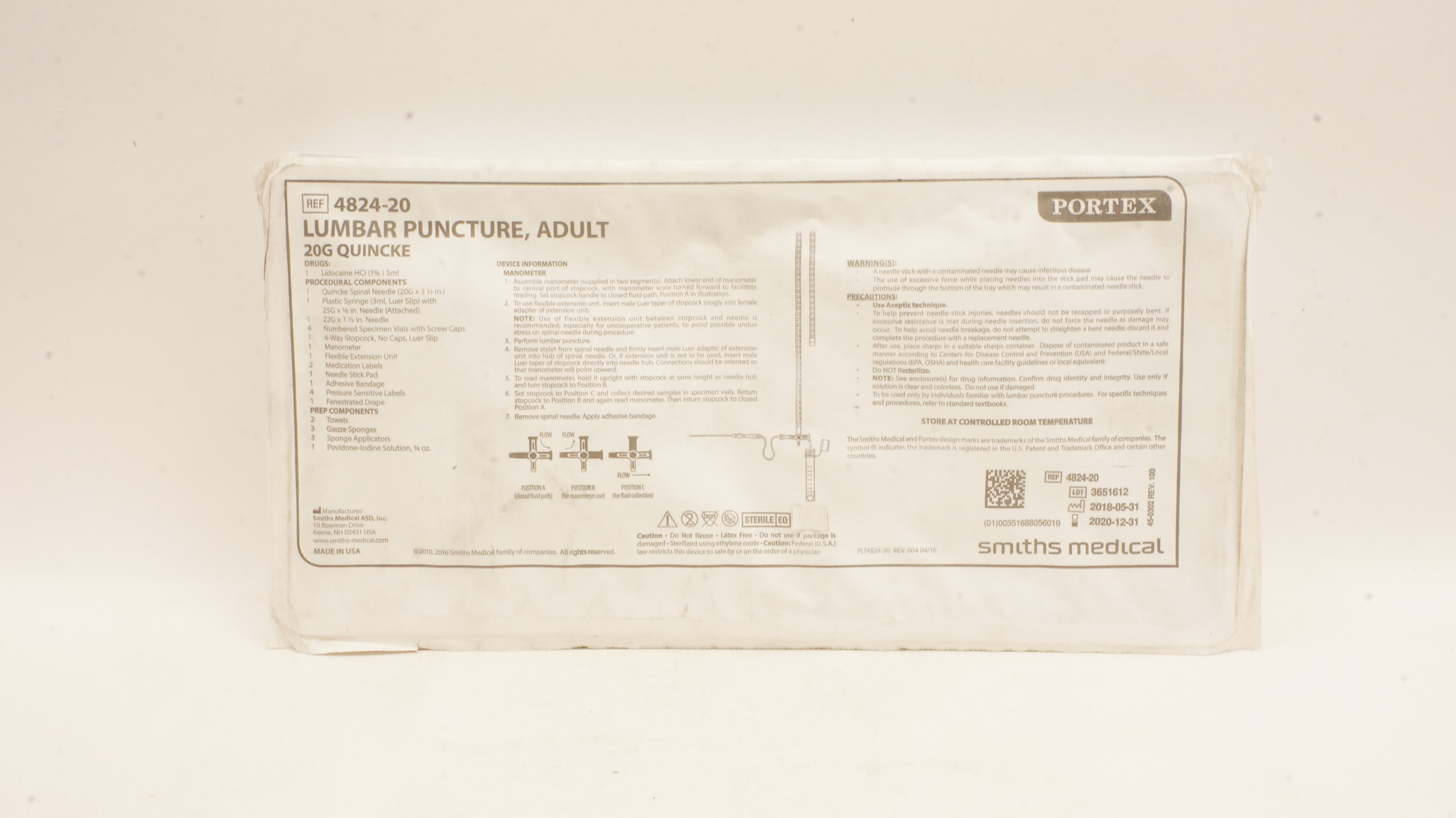 Smiths Medical 4824-20 Portex Lumbar Puncture Adult 20G Quincke (x)