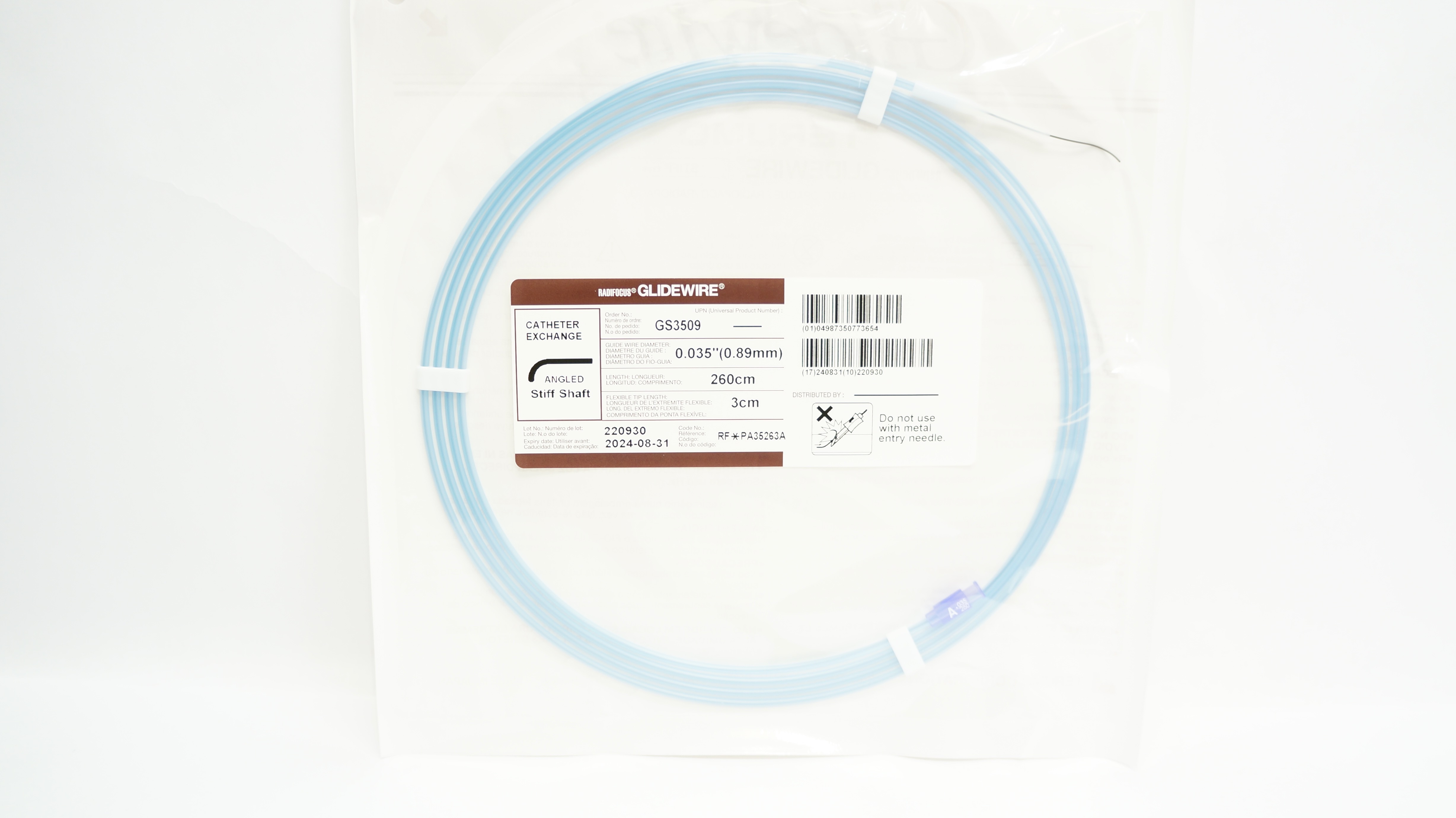Terumo RF*PA35263A Glidewire Cath. Exchange Angled Stiff .035in x 260cm