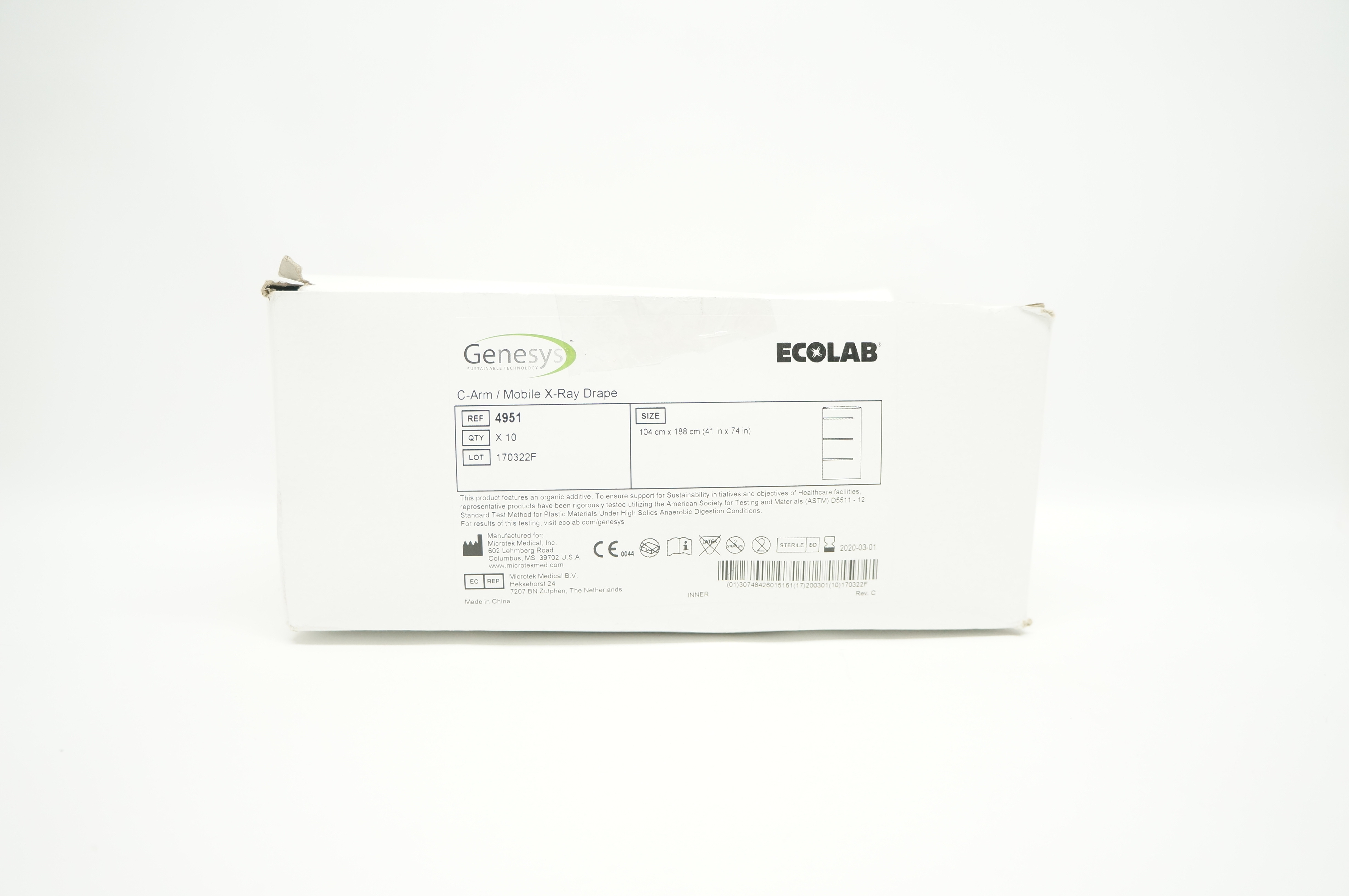 Microtek 4951 Genesys Ecolab C-Arm/Mobile X-Ray Drape 41x 74inch (x) - Box of 10