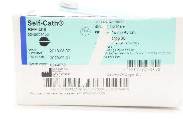 Coloplast 408 Self-Cath Urinary Cath. Male,  Fr8 x 16inch - Box of 30