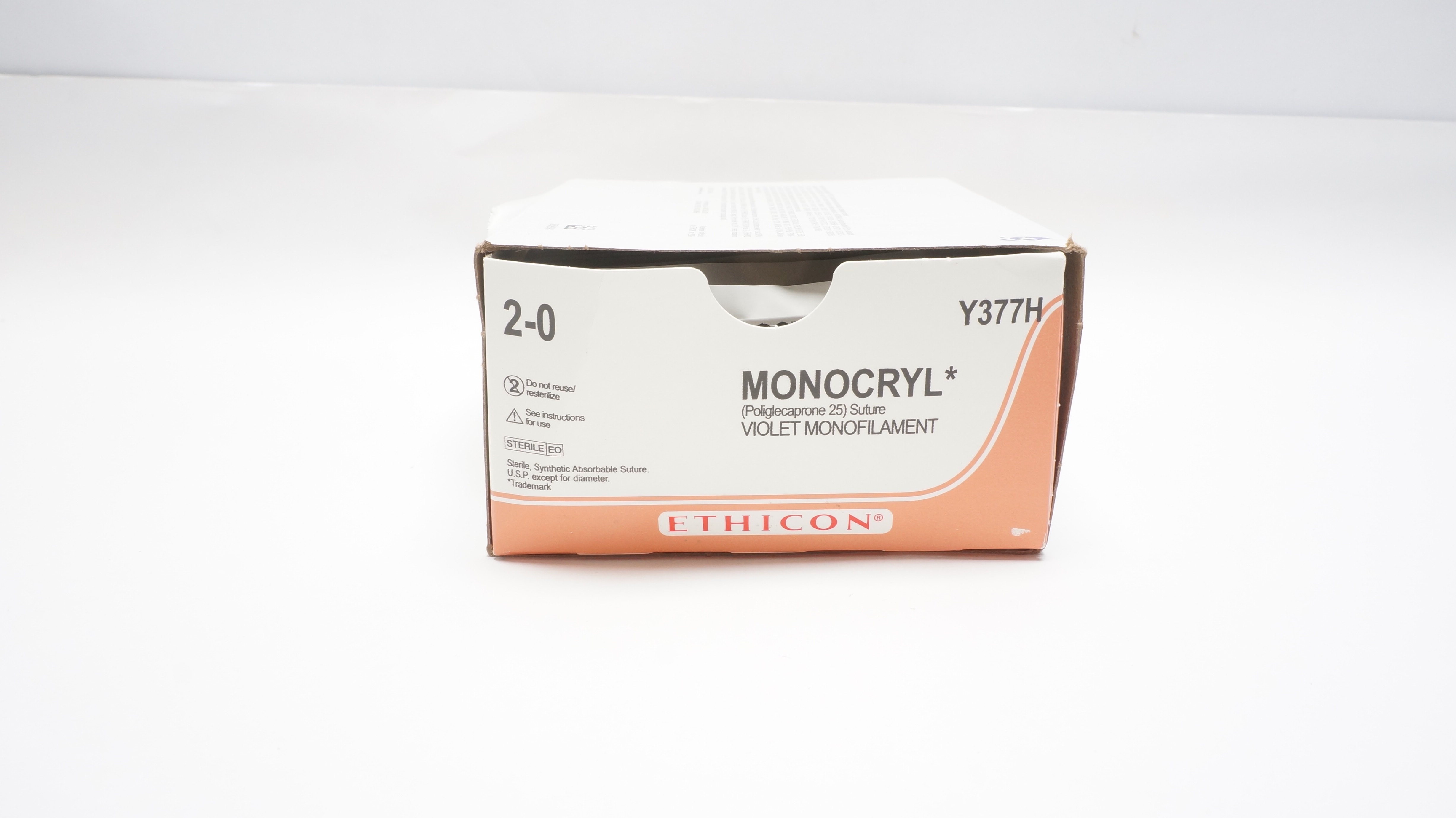 Ethicon Y377H 2-0 MONOCRYL, UR-5, Violet Monofilament 27inch - Box of 28