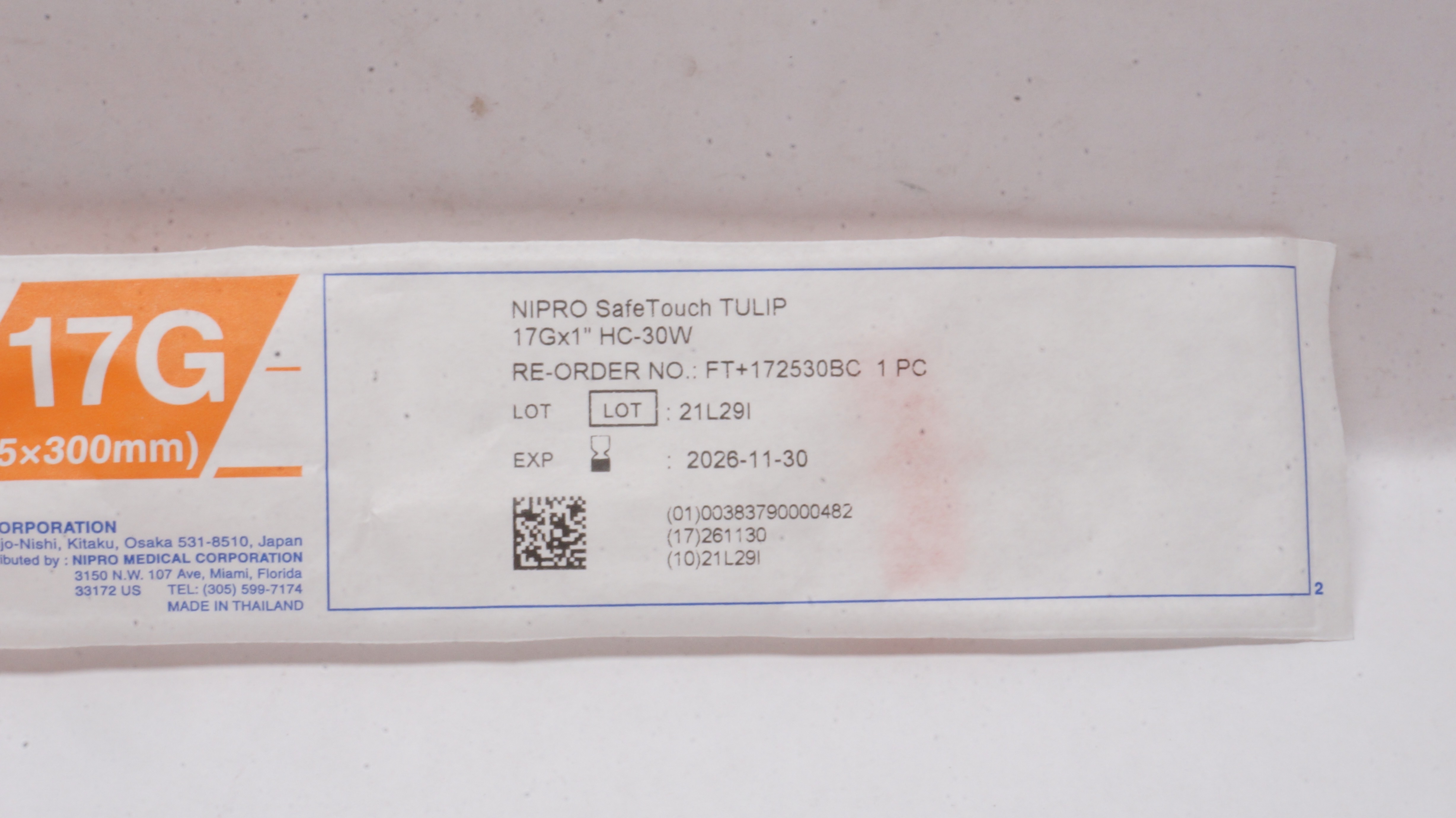 Naoratページ Nipro FT+172530BC SafeTouch Tulip Safety Fistula Ndle. 17G x 1inch