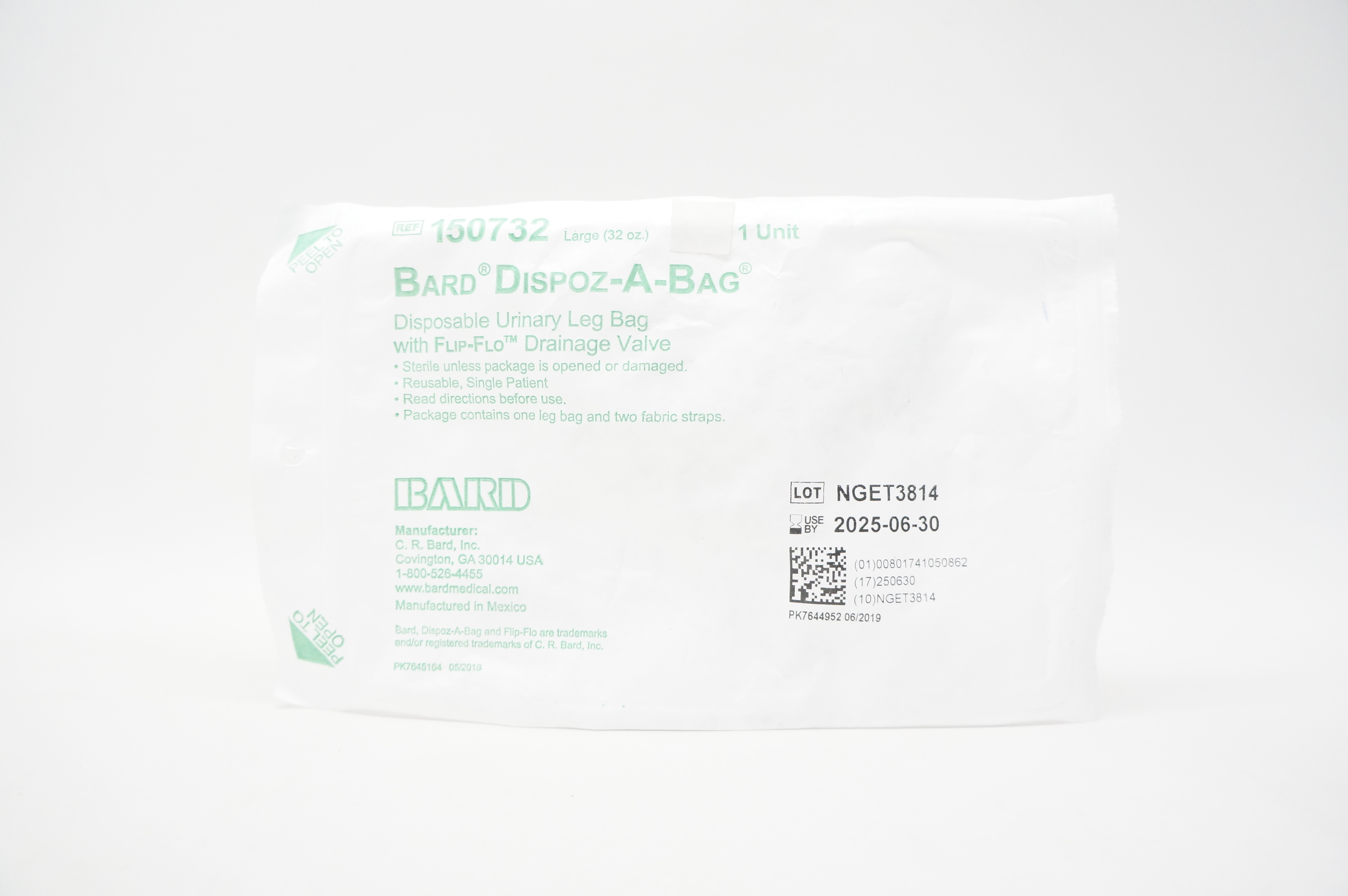Bard 150732 Dispoz-A-Bag Disposable Urinary Leg Bag