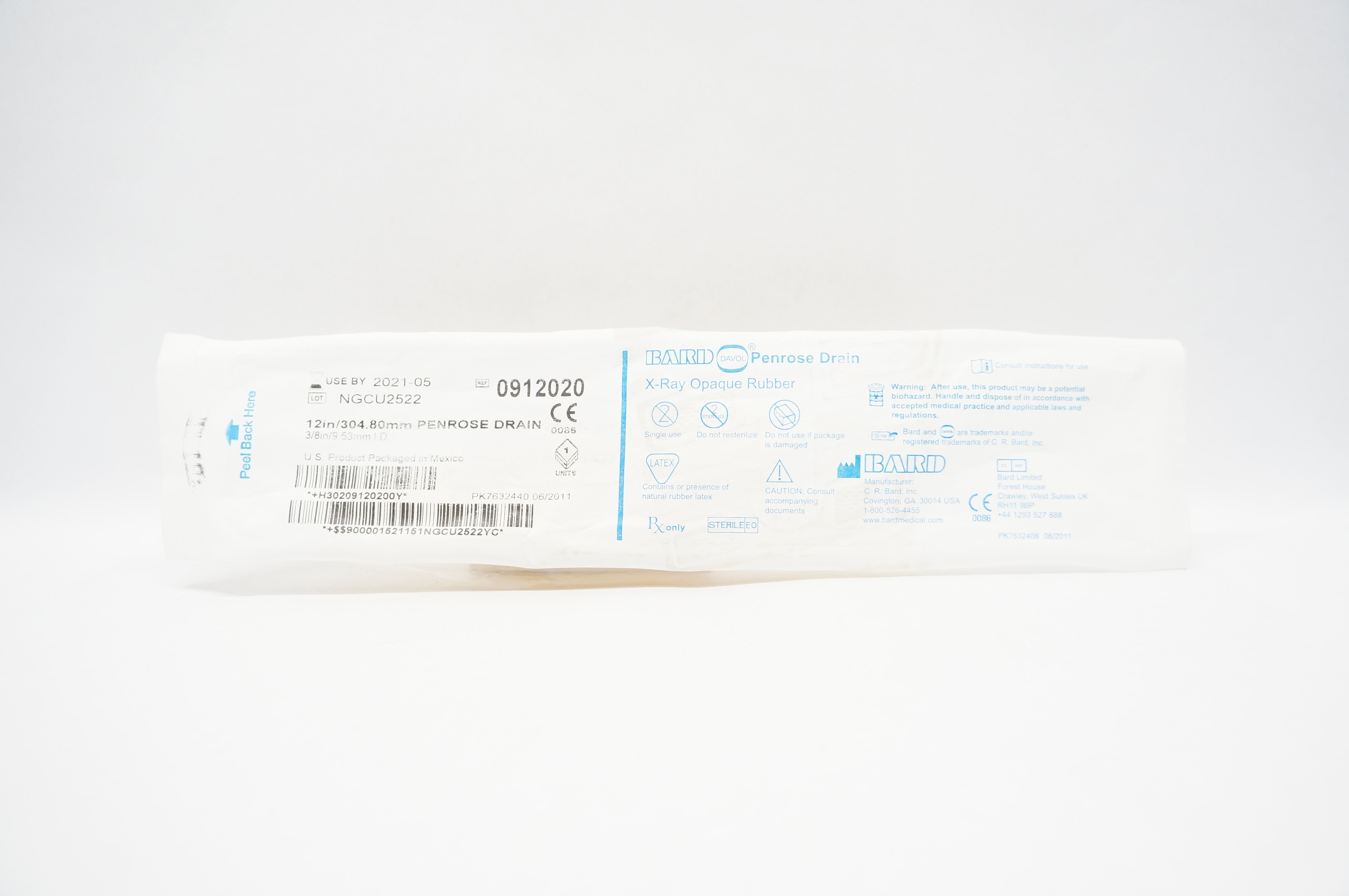 Bard 0912020 Davol Penrose Drain X-Ray Opaque Rubber 12inch x 3/8inch (x)
