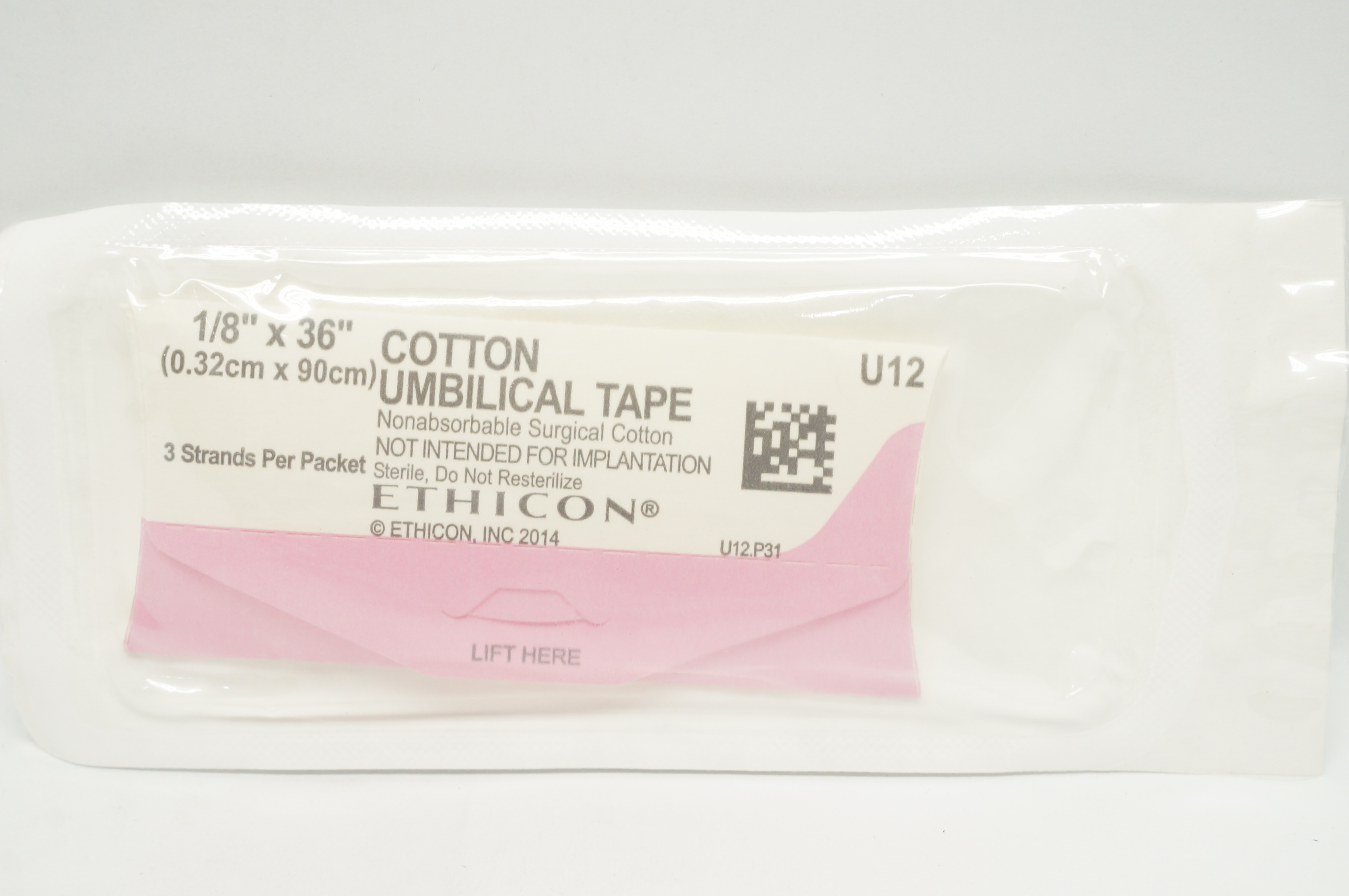 Ethicon U12 Cotton Umbilical Tape, 1/8inch x 36inch (x)