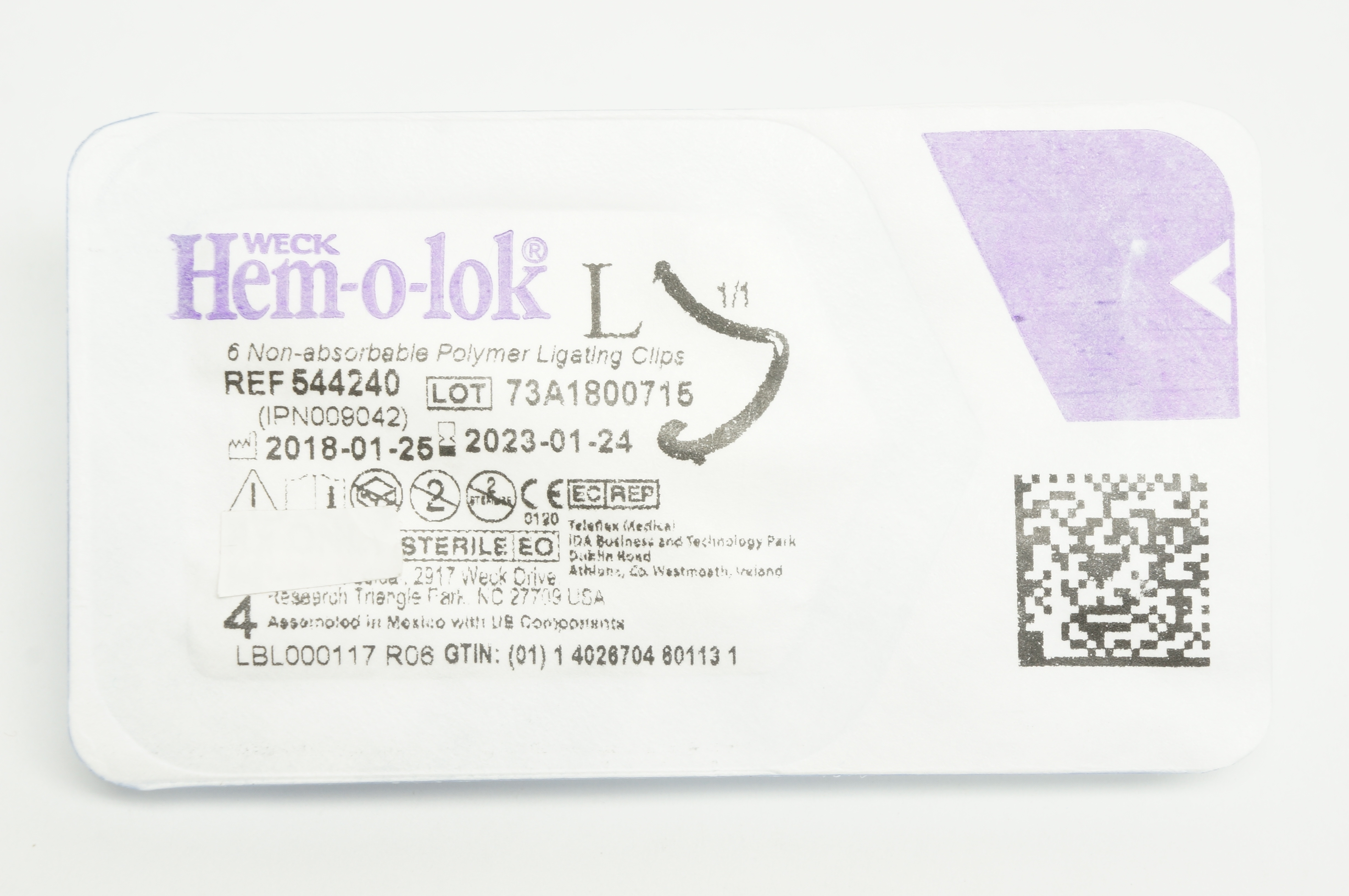 Teleflex 544240 Weck Hem-o-lok 6 Non-Absorbable Polymer Ligating Clips, Large