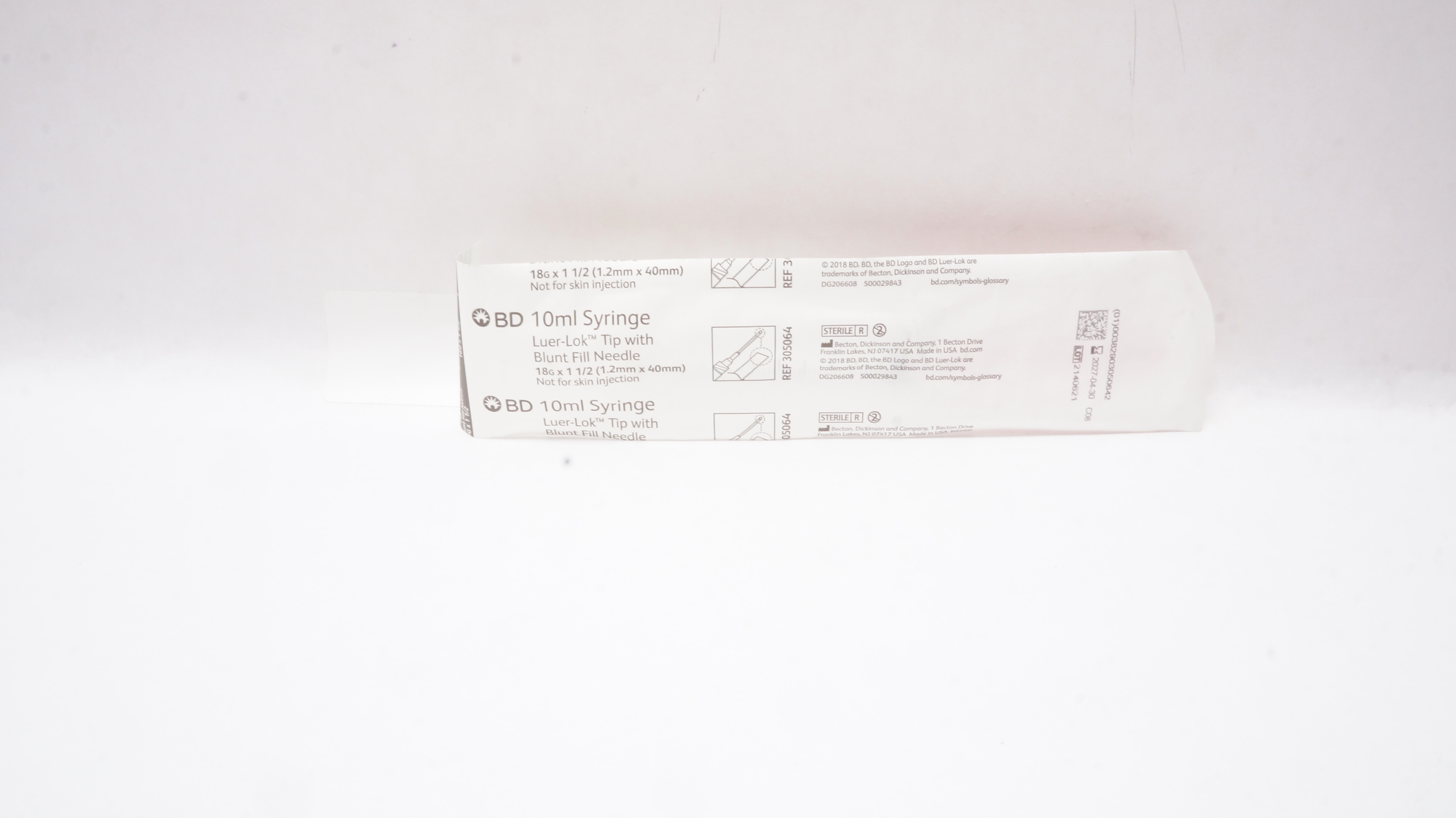 BD 305064 LuerLok Tip Syringe with Blunt Fill Ndle 10ml 18G x 11/2inch