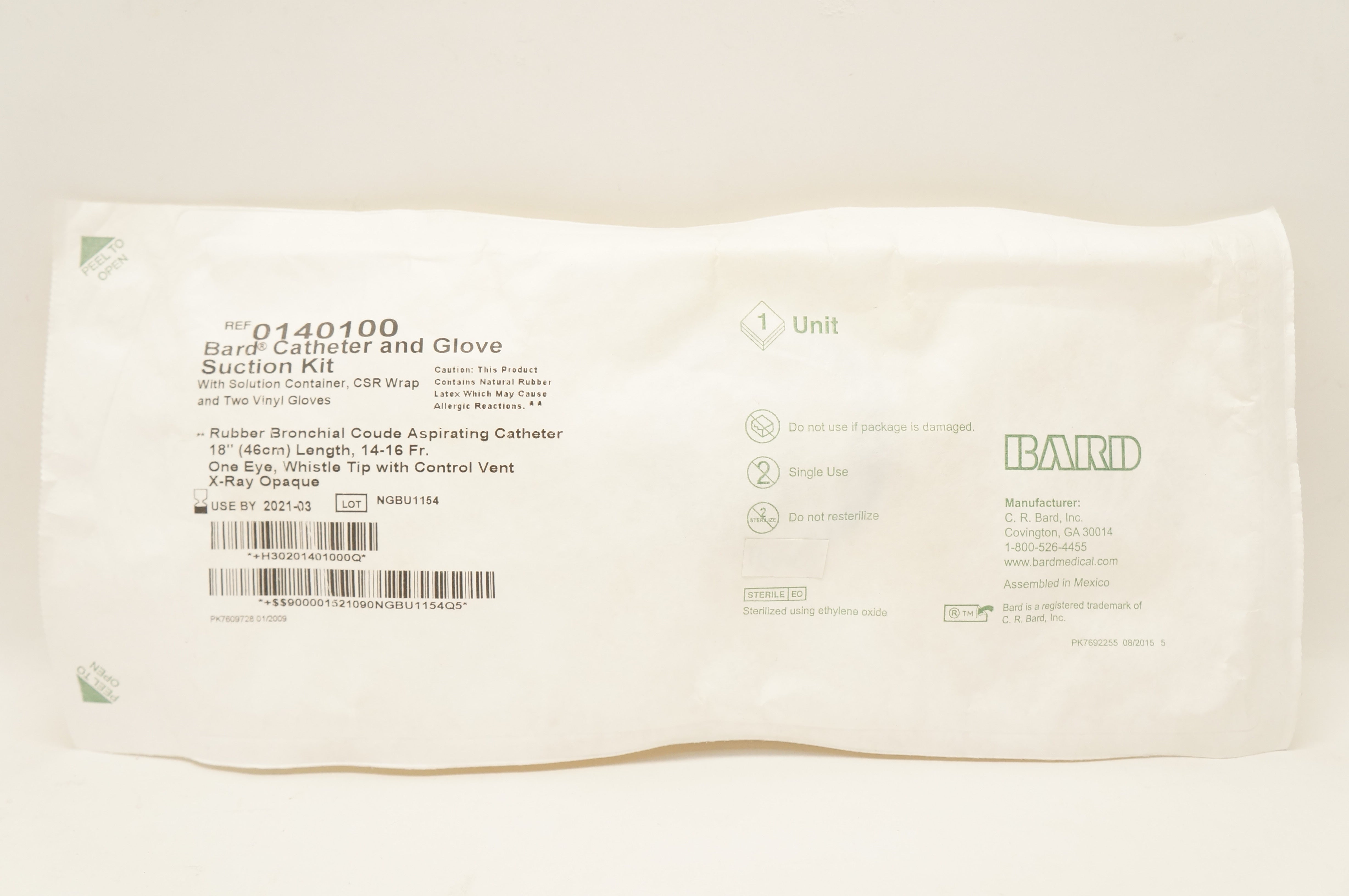 Bard 0140100 Bronchial Catheter And Glove Suction Kit 18inch Length 14-16Fr. (x)