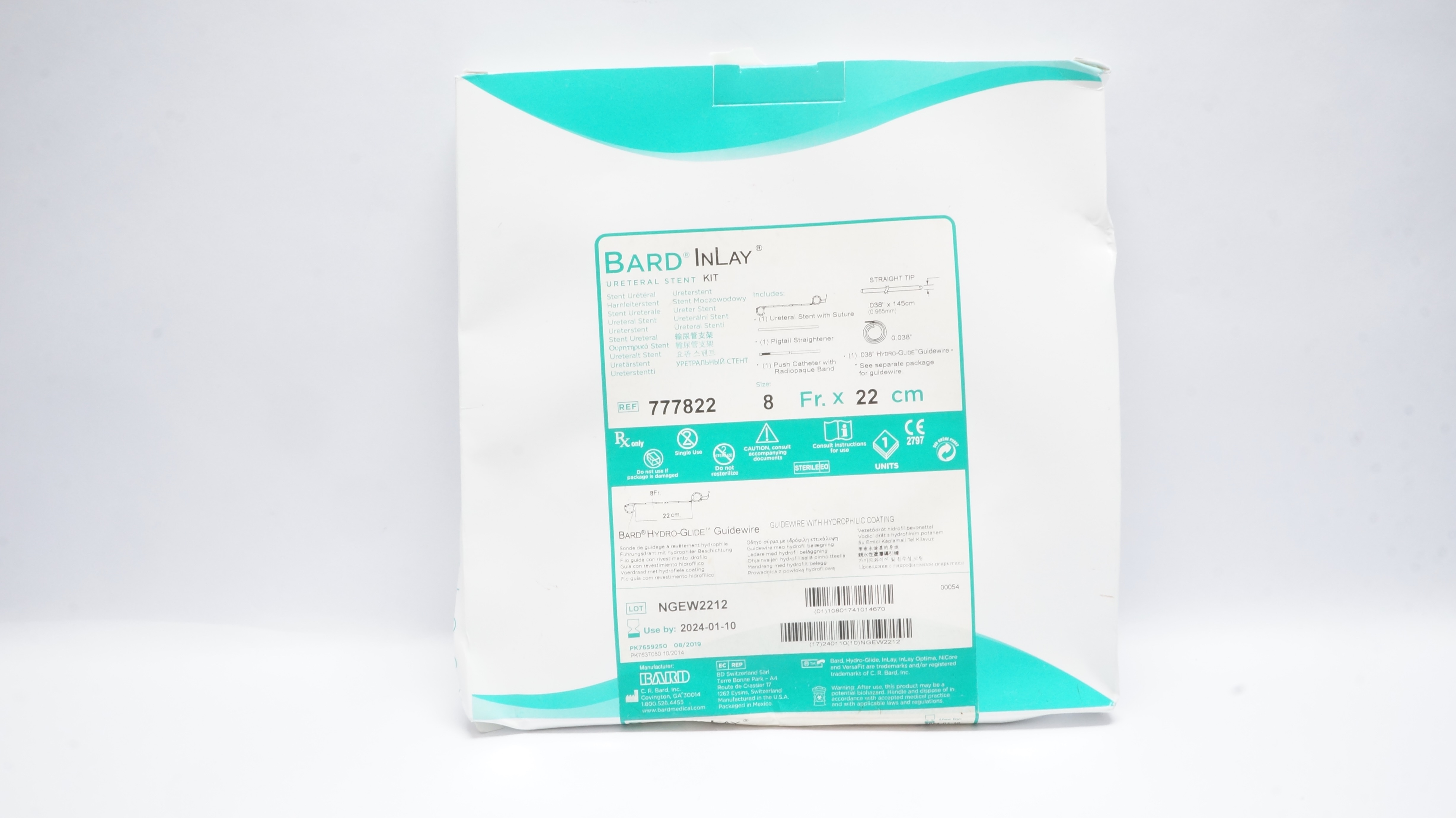 Bard 777822 InLay Ureteral Stent Kit,Hydro-Glide Guidewire 8Fr x 22cm (x)