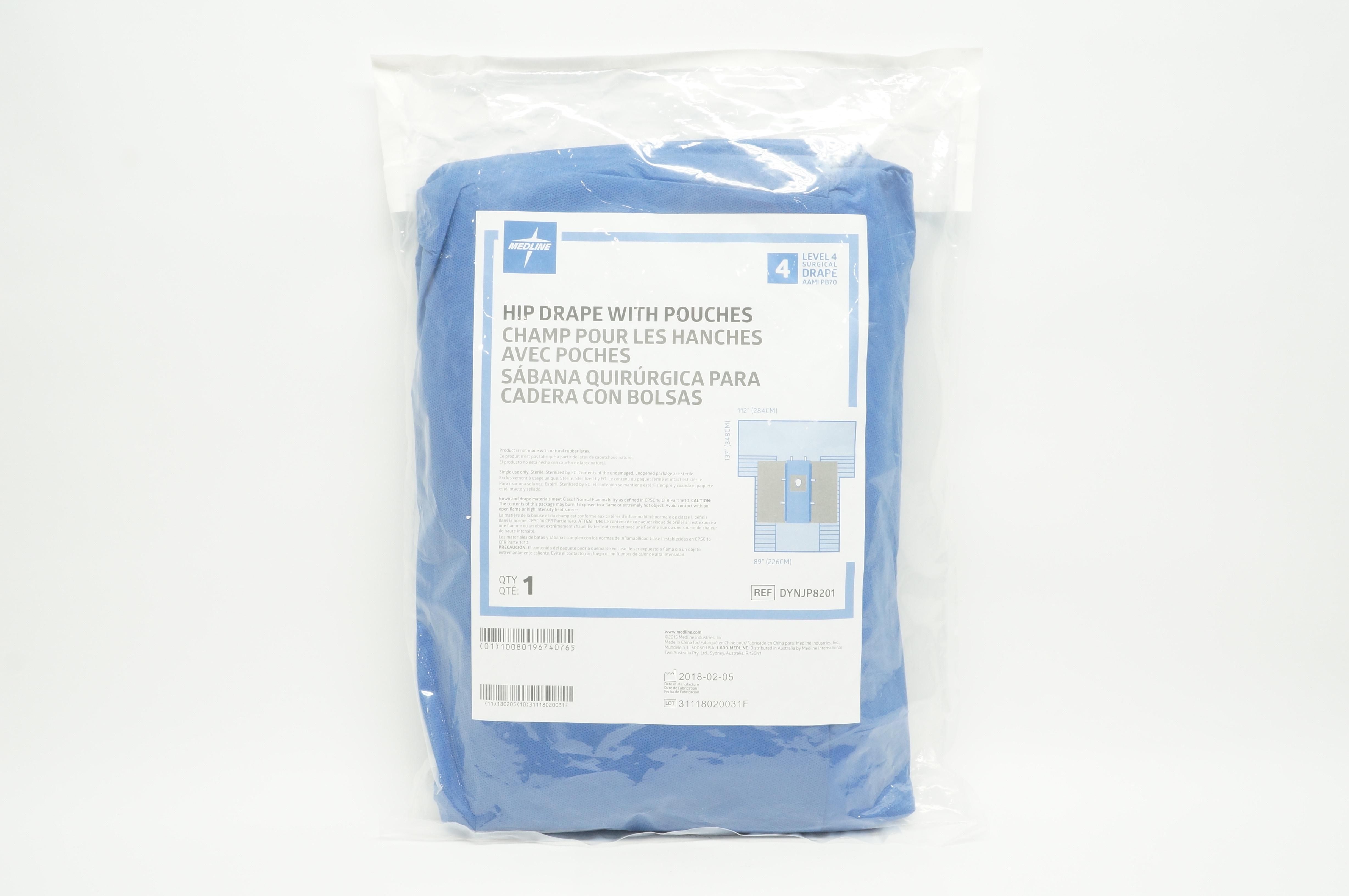 Medline DYNJP8201 Hip Drape W/ Pouches, Level 4, 89inch x 137inch x 112inch