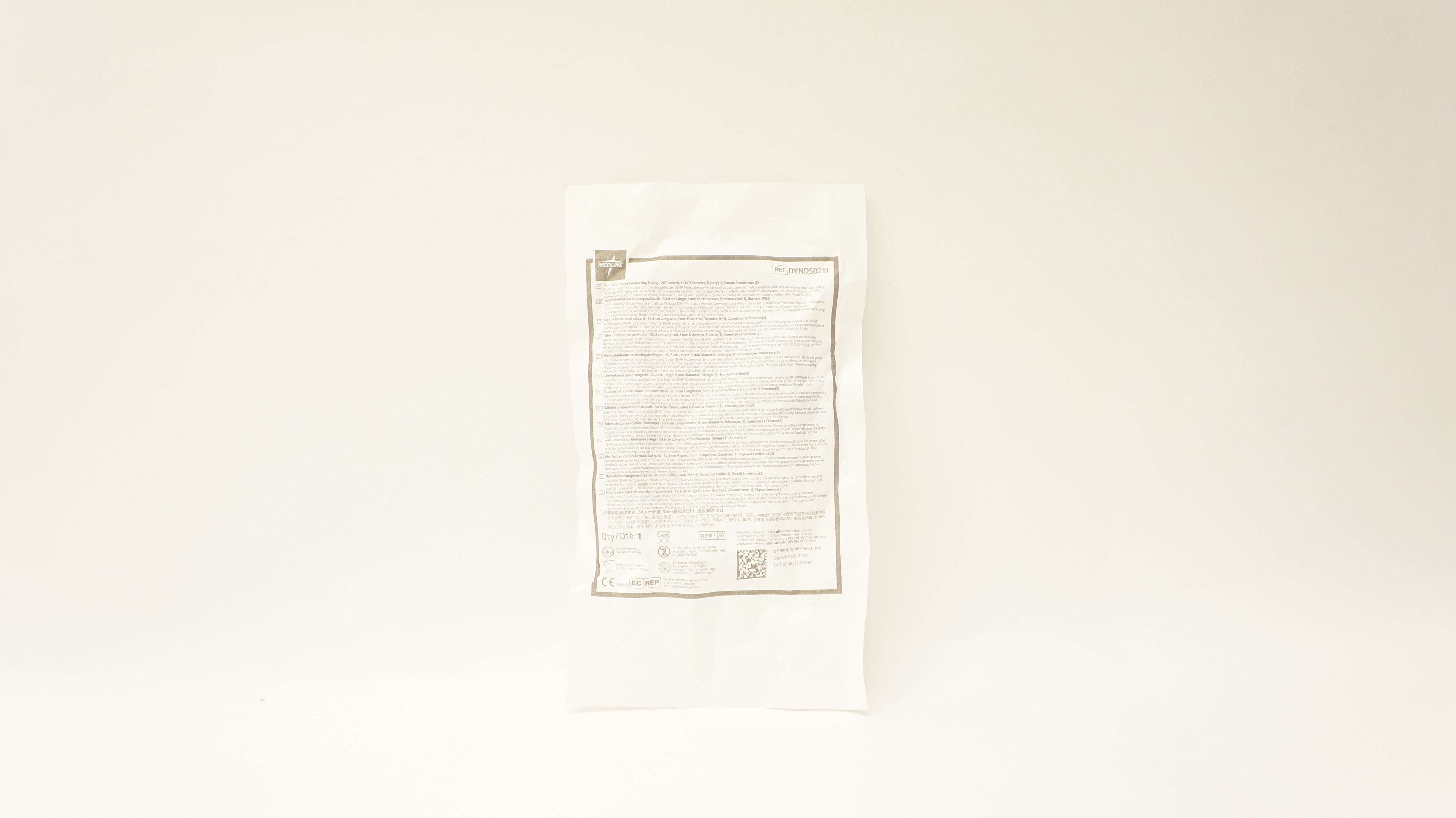 Medline DYND50211 Non Conductive Connecting Tubing 20inch x 3/16inch