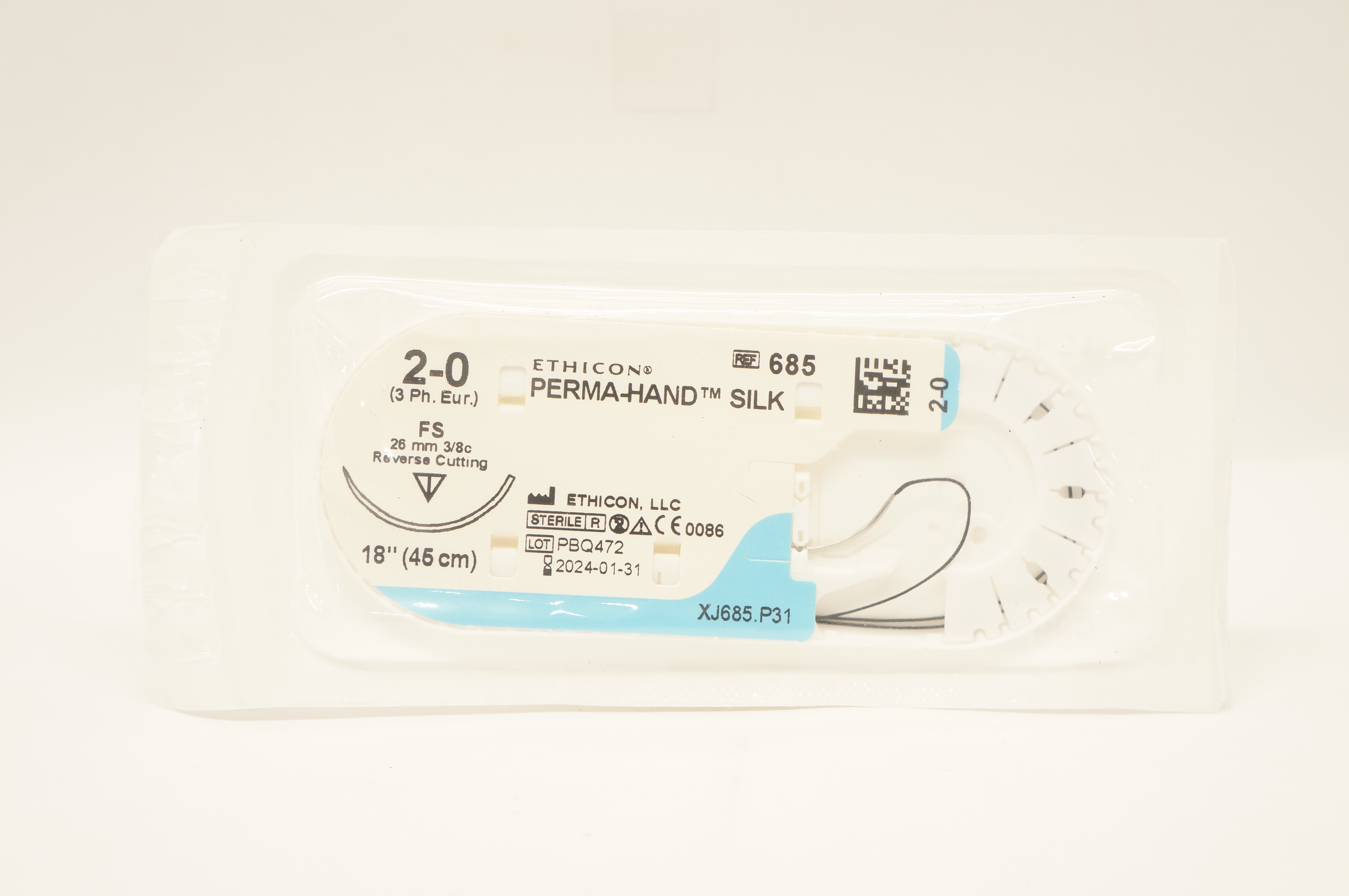 Ethicon 685 2-0 PERMA-HAND SILK, FS, 26mm 3/8c Reverse Cutting, 18inch