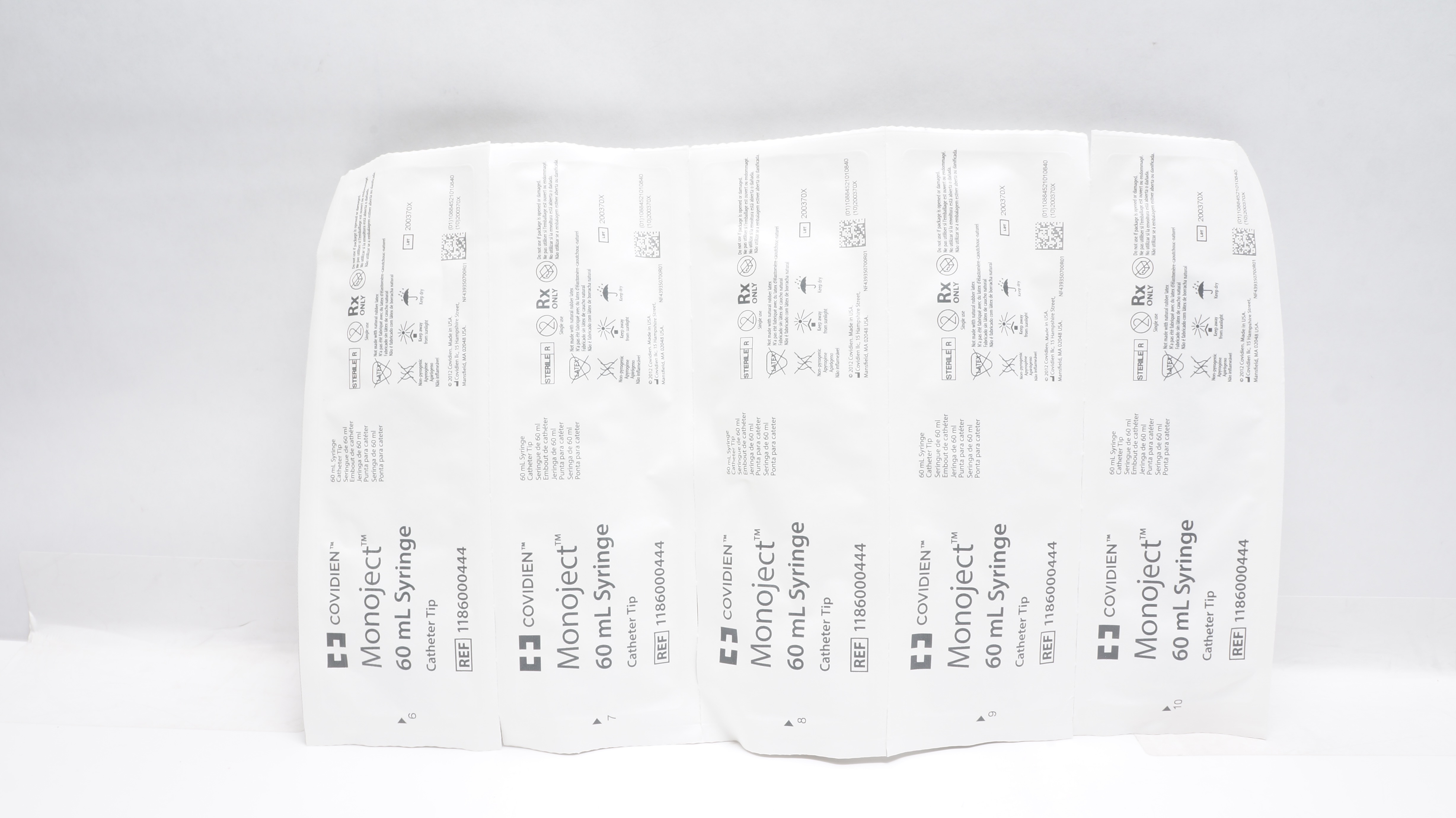 Covidien 1186000444 Monoject 60mL Syringe Cath. Tip Pack of 5