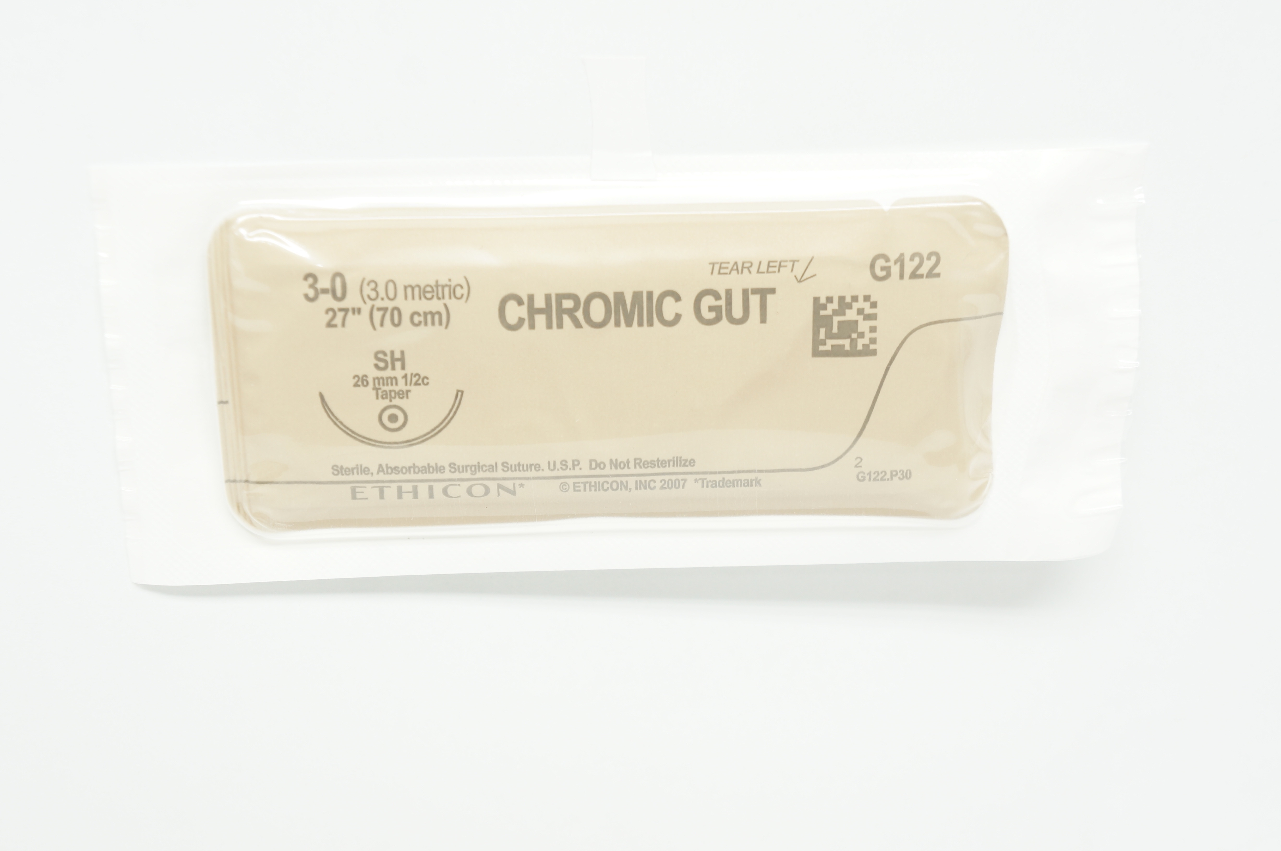 Ethicon G122 3-0 Chromic Gut SH 26mm 1/2c Taper 27inch (x)