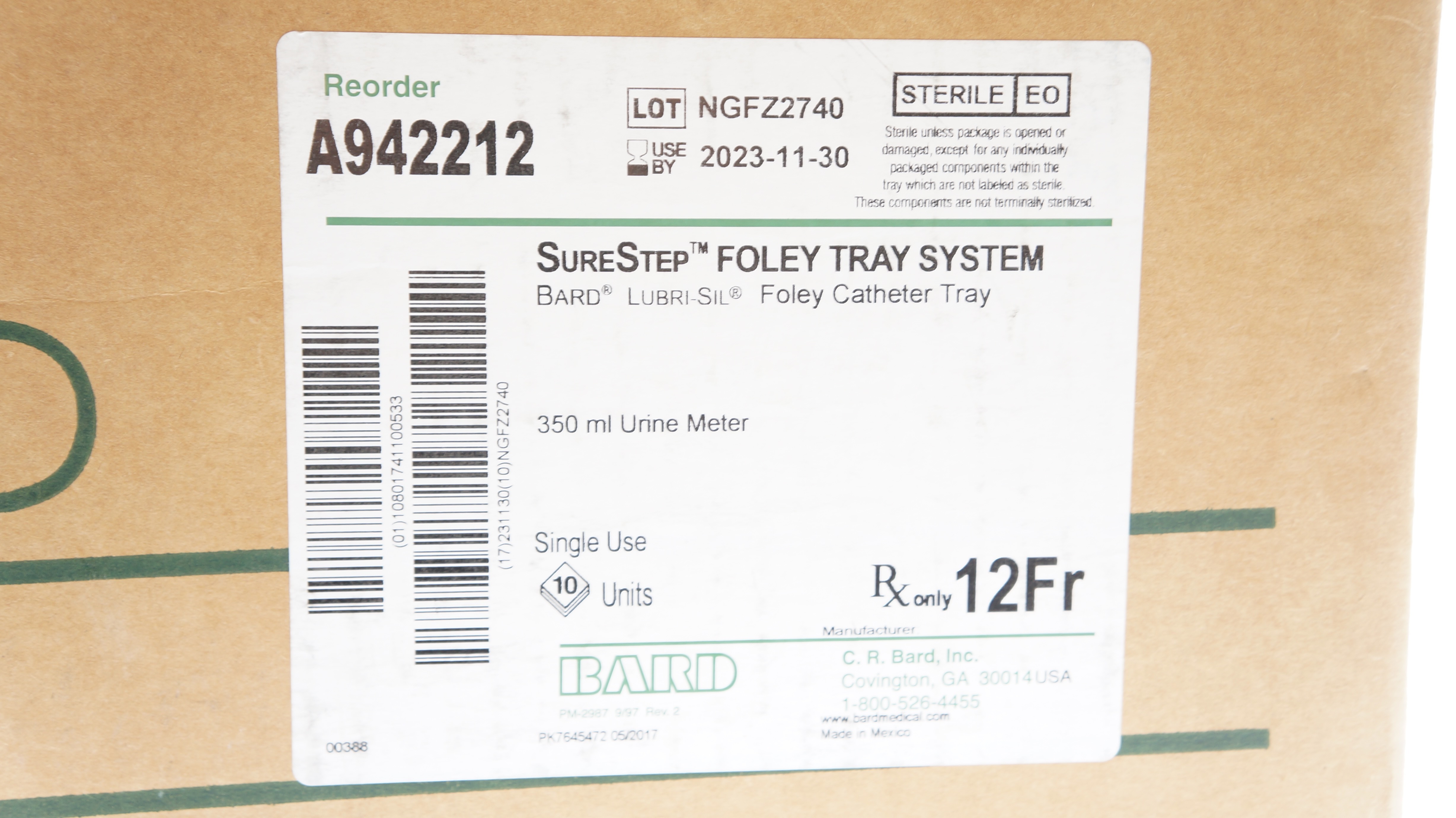 Bard A942212 SureStep Foley Tray System 12Fr 350ml Urine Meter (x) - Case of 10