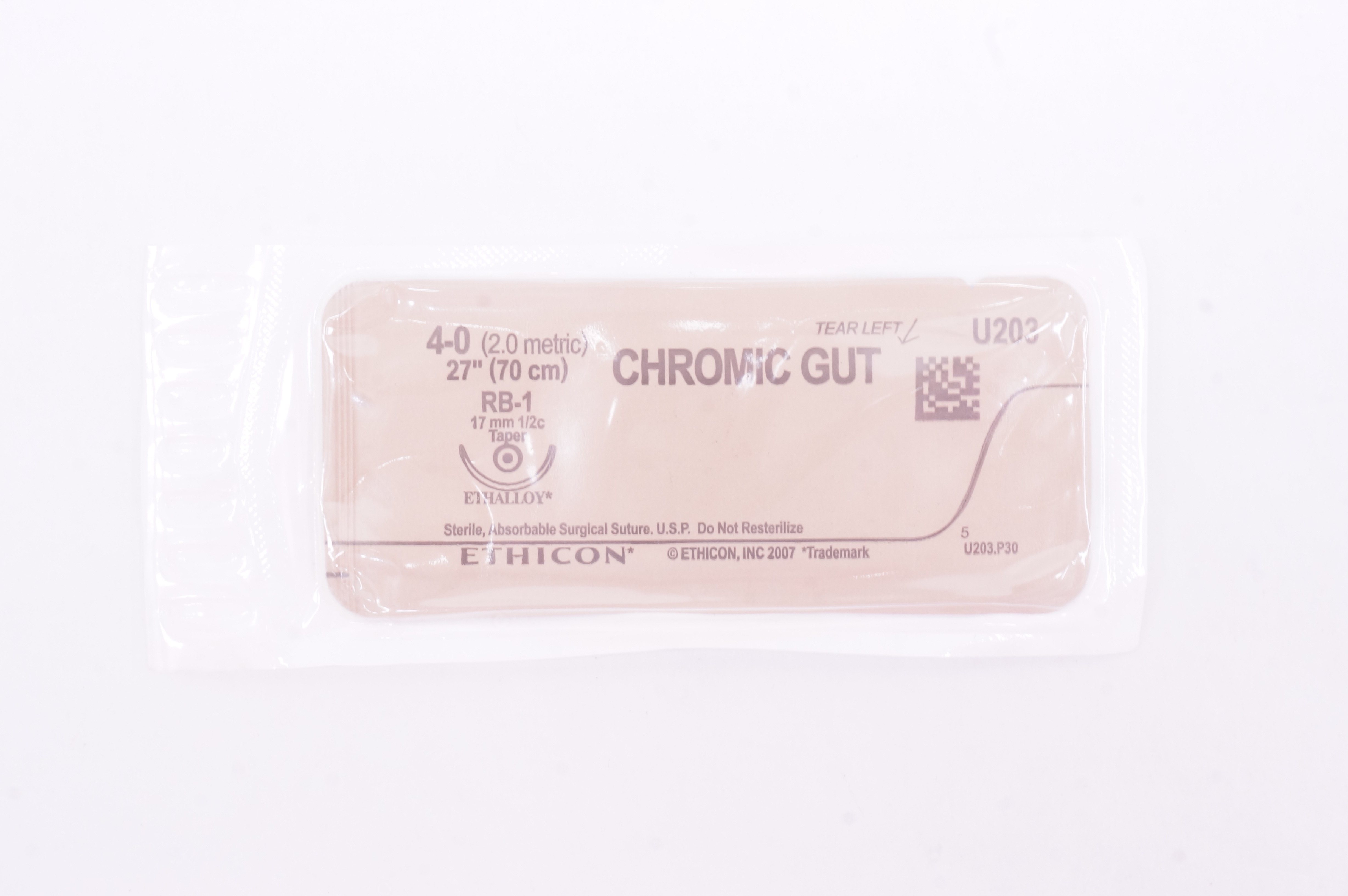 Ethicon U203 4-0 CHROMIC GUT, RB-1, 17mm 1/2c Taper, 27inch