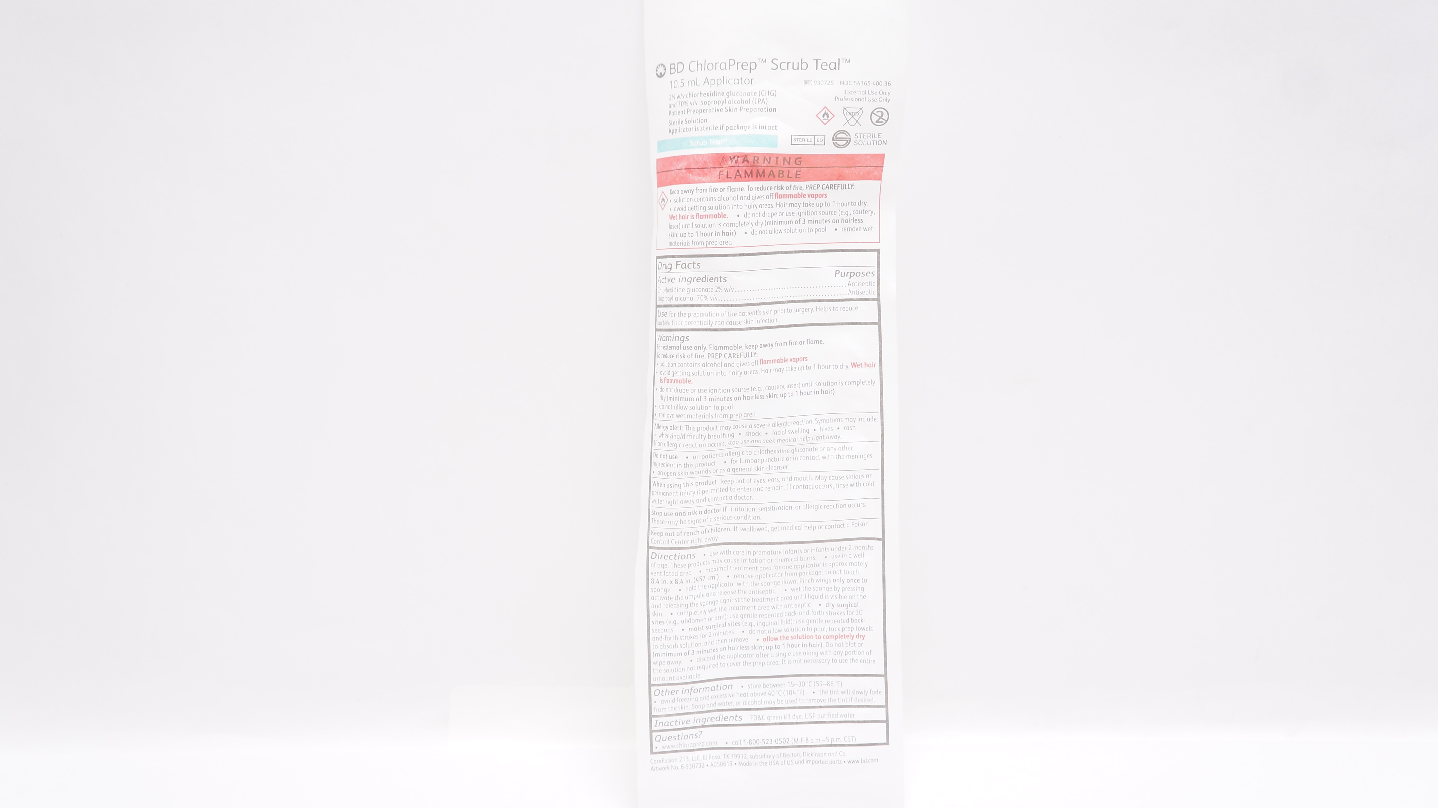 BD 930725 ChloraPrep Scrub Teal 10.5mL Applicator
