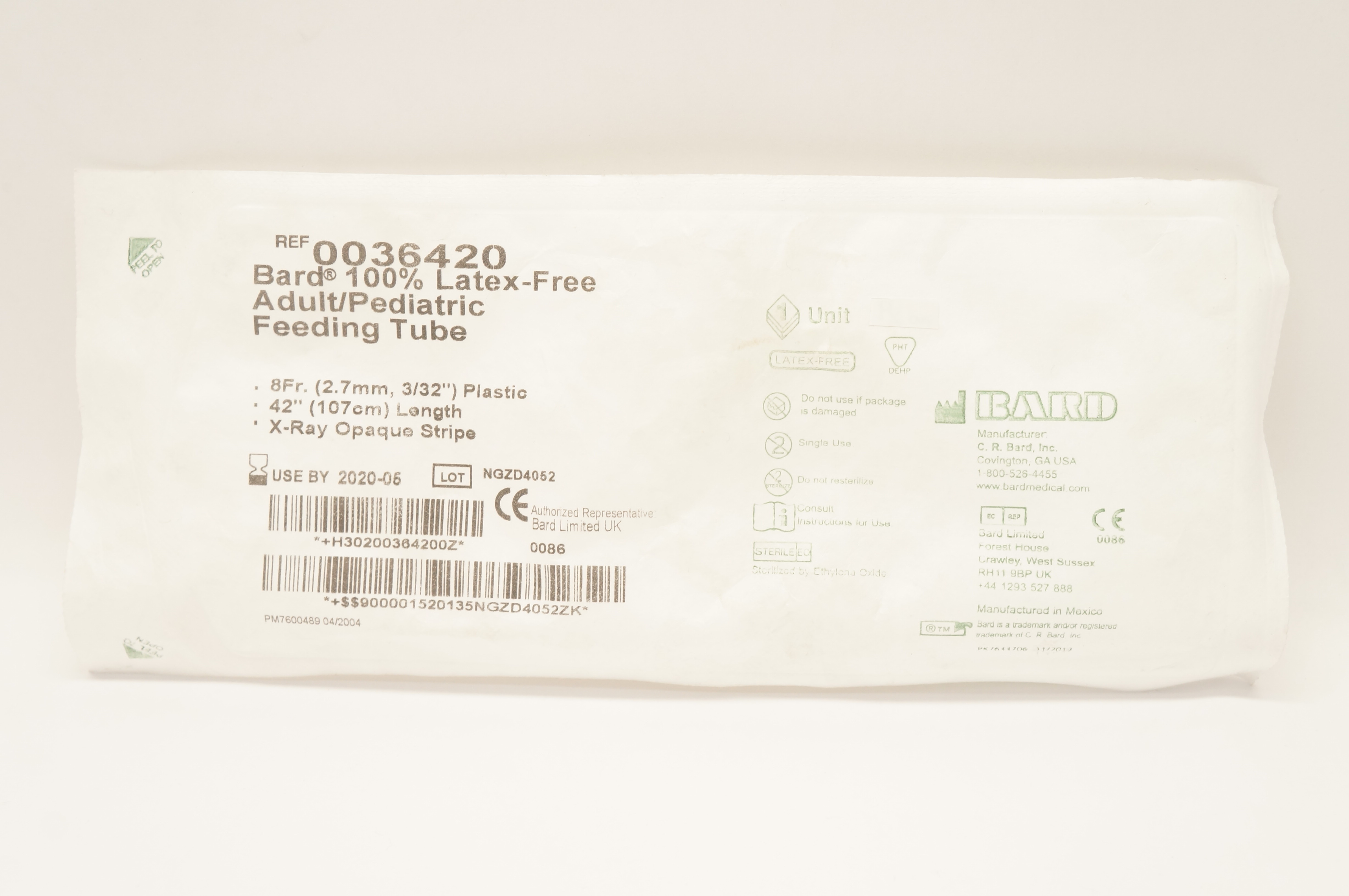 Bard 0036420 Latex-Free Adult / Pediatric Feeding Tube 8Fr. x 42inch (x)