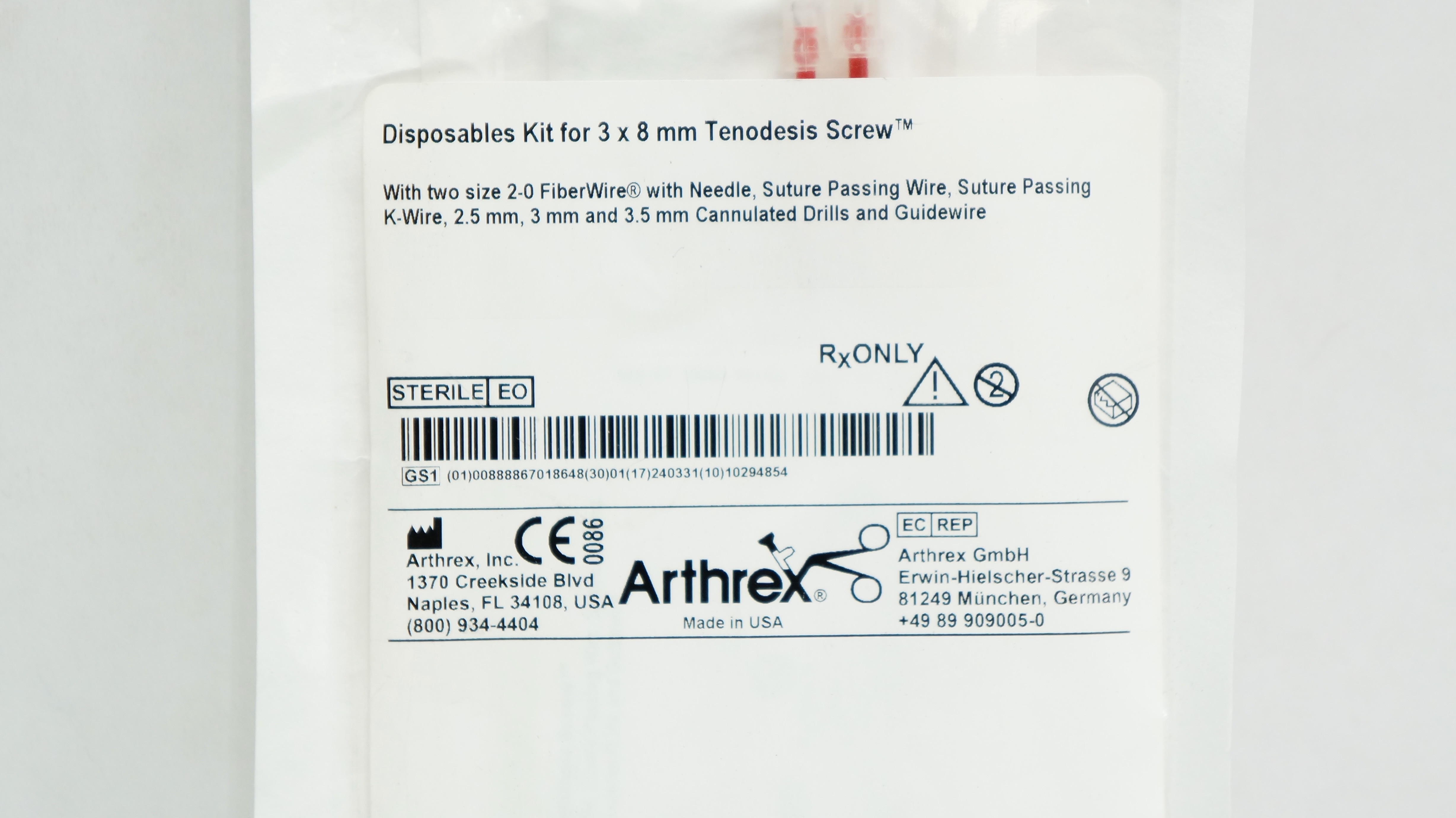 Arthrex AR-1530DS Disposable Kit for 3 x 8 mm Tenodesis Screw
