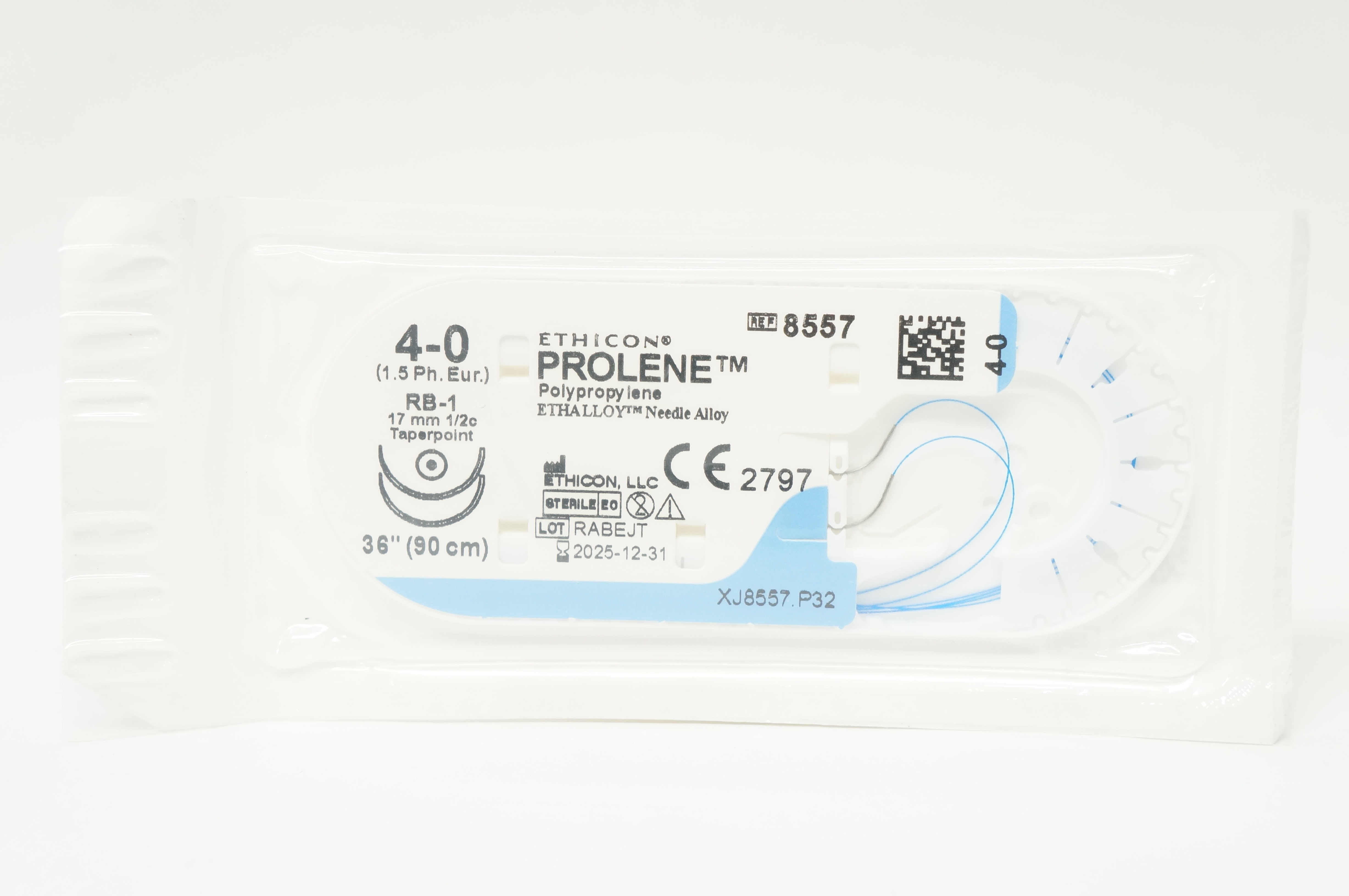 Ethicon 8557 4-0 PROLENE Polypropylene Stre RB-1 17mm 1/2c Taperpoint, 36inch