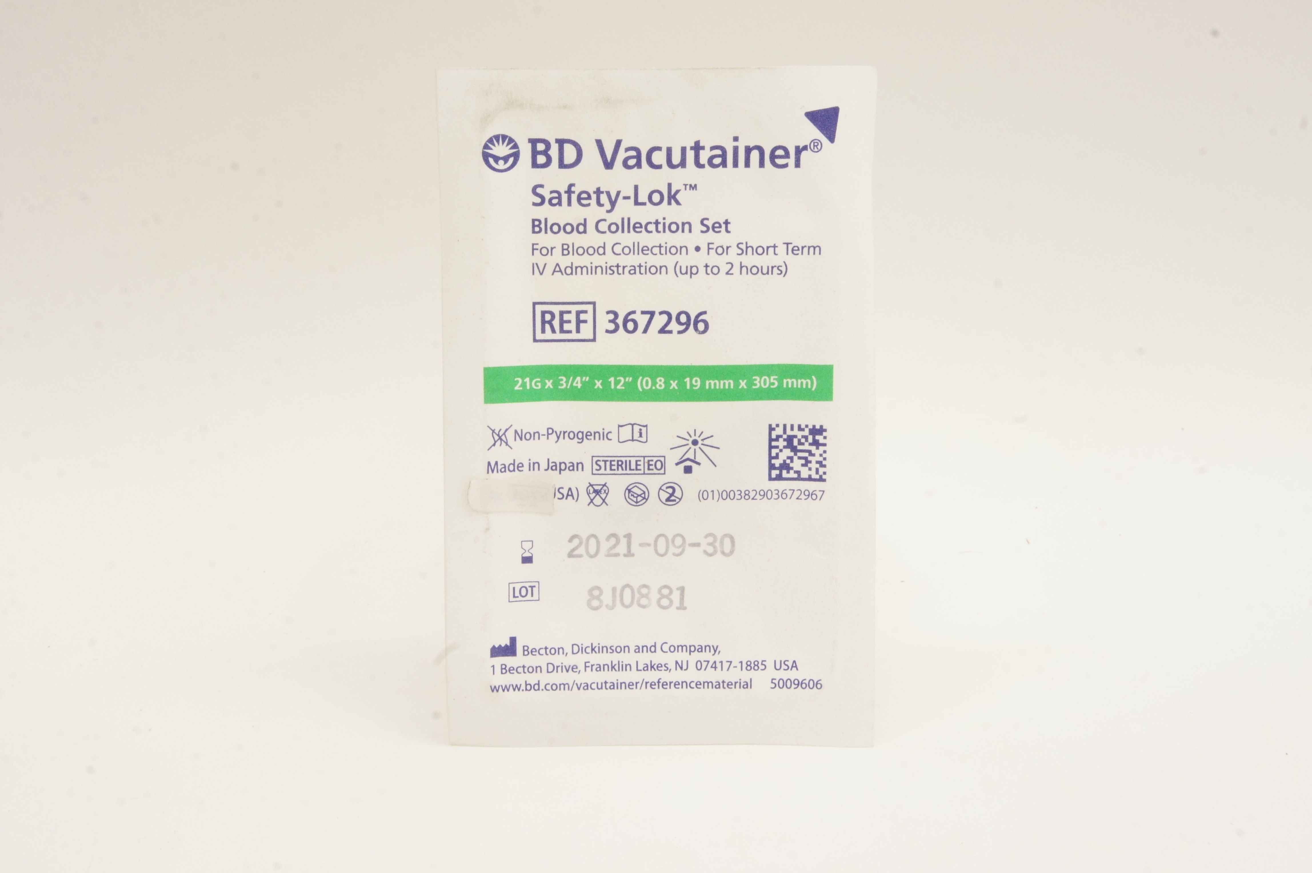 BD 367296 Vacutainer Safety-Lok Blood Collection Set 21G x 3/4inch x ...