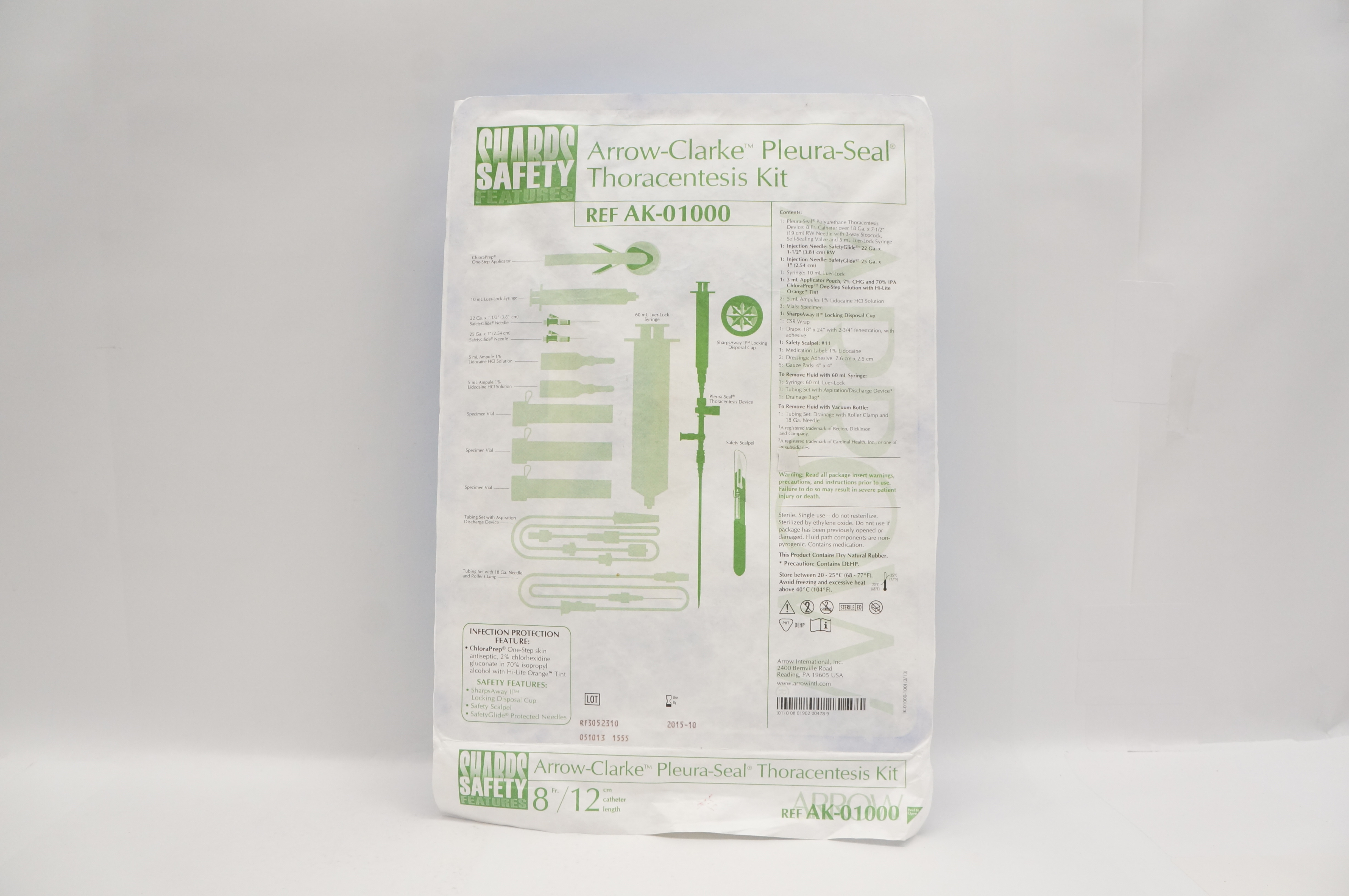 Arrow AK-01000 Arrow-Clarke Pleura Seal Thoracentesis Kit 8 Fr (x)