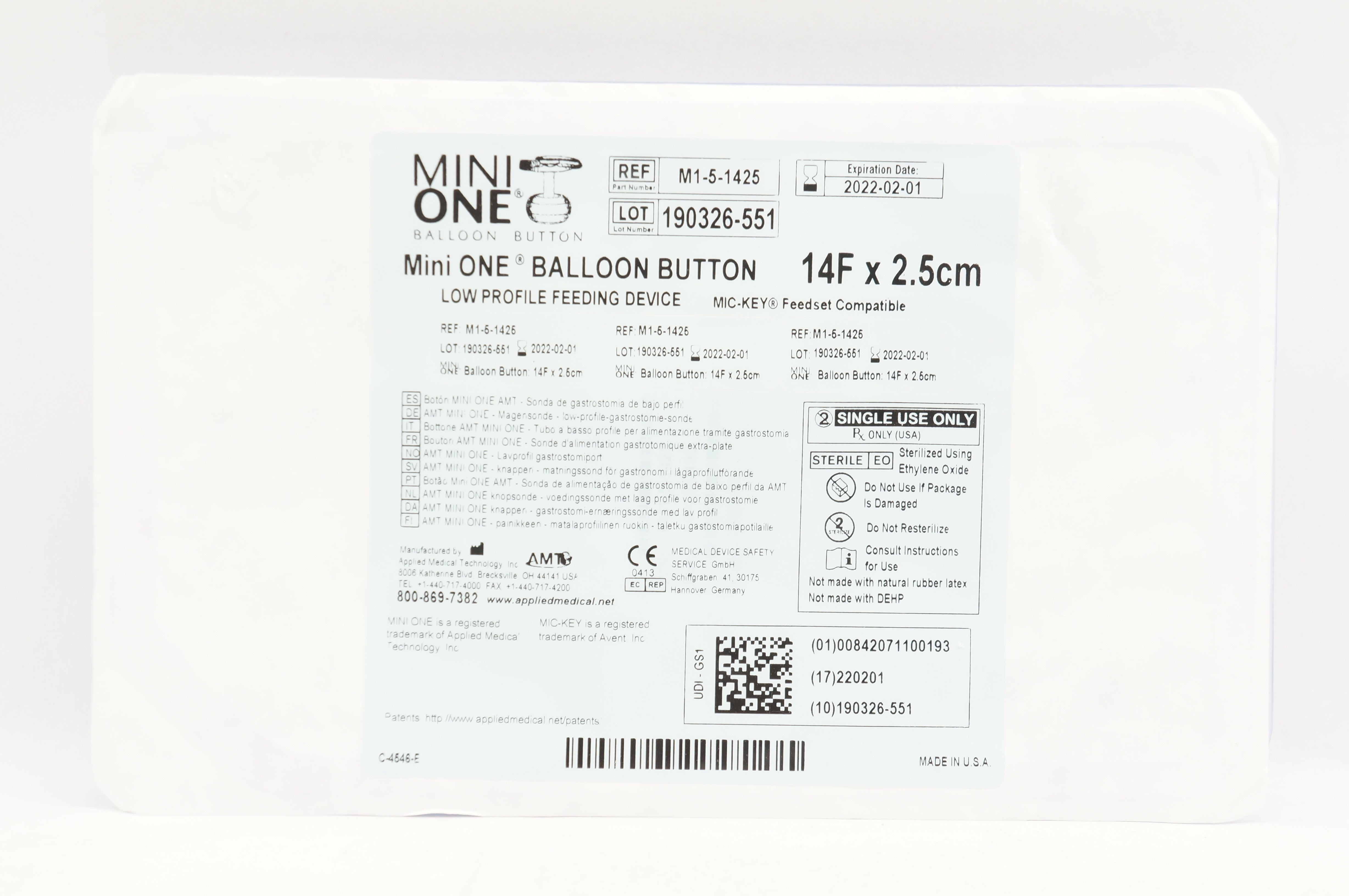 Applied Medical M1-5-1425 Mini One Balloon Button 14F x 2.5cm (x)