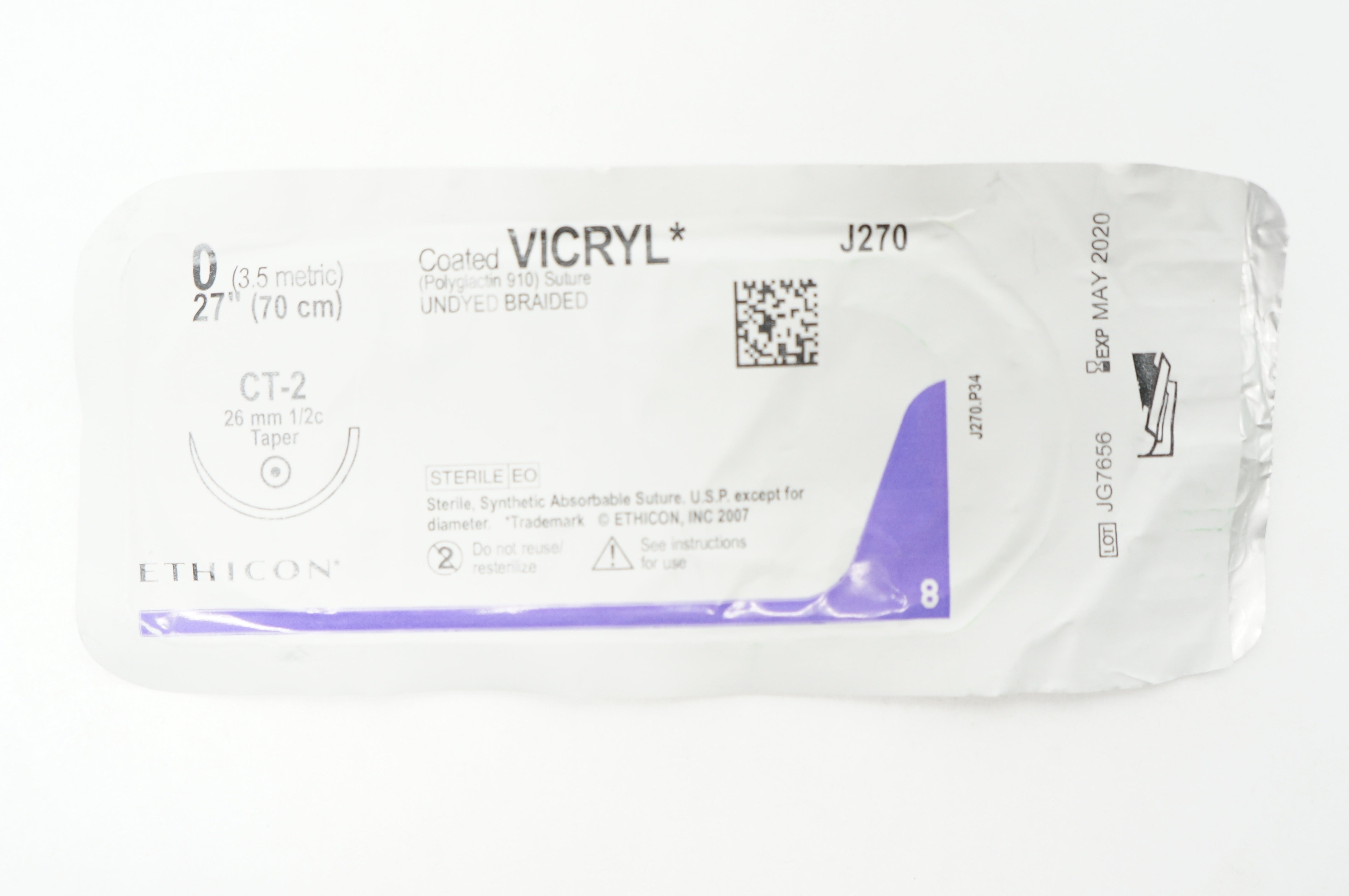 Ethicon J270 0 VICRYL CT-2, 26mm 1/2c Taper, 27inch (x)