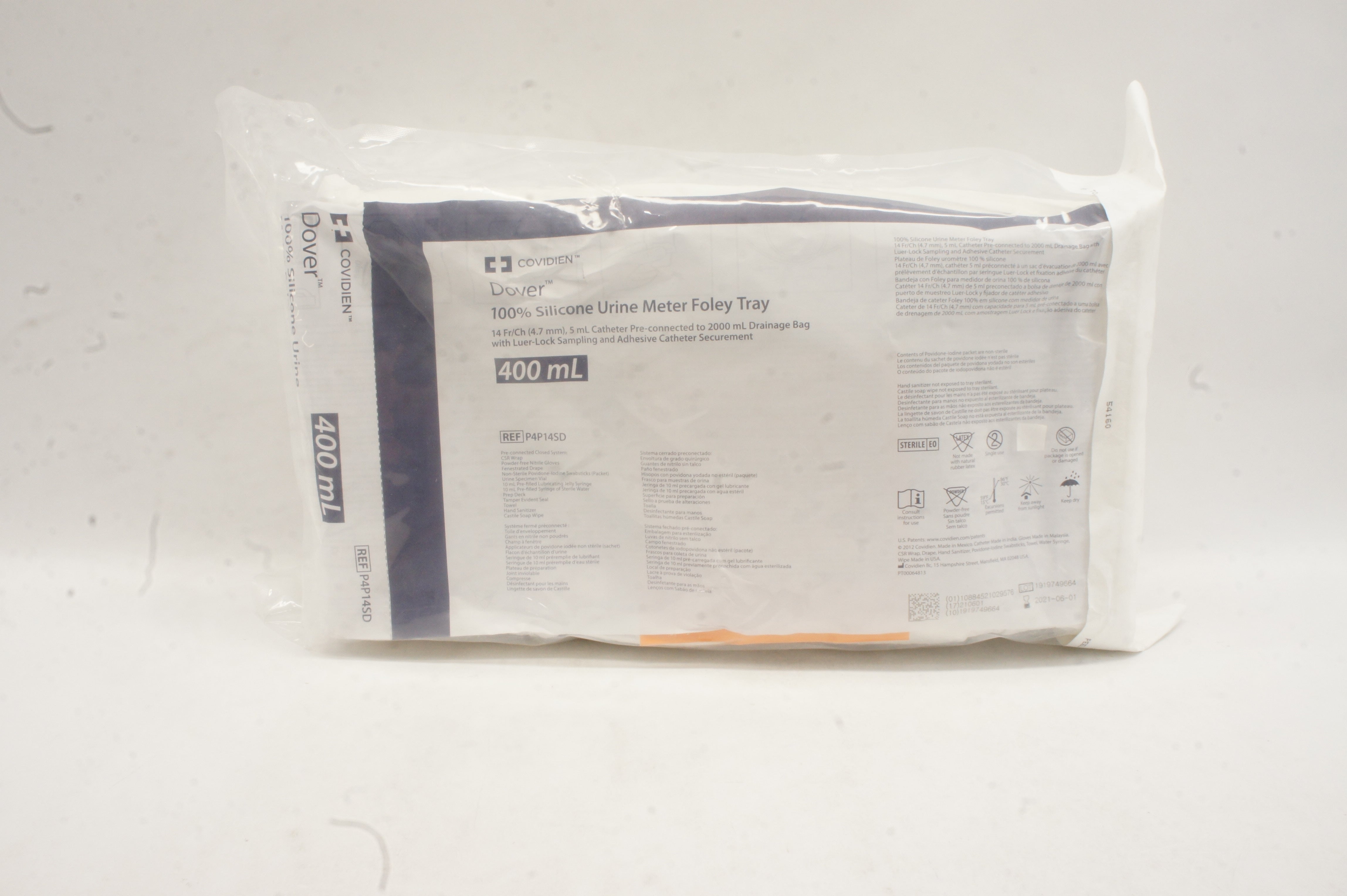 Covidien P4P14SD Dover 100% Silicone Urine Meter Foley Tray 400ml (x)