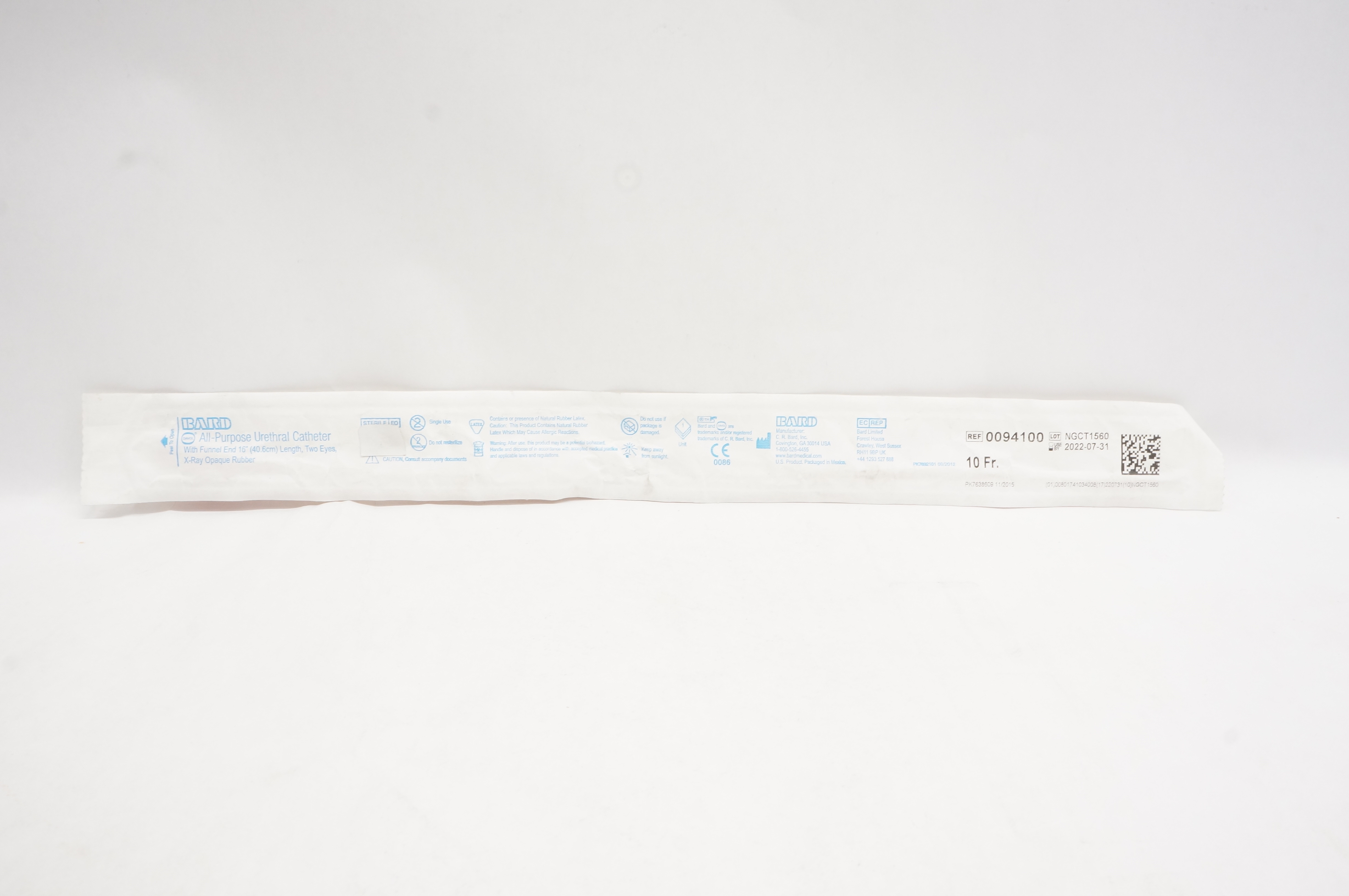 Bard 0094100 Davol All-Purpose Urethral Cath. 10 Fr. With Funnel End 16 inch (x)