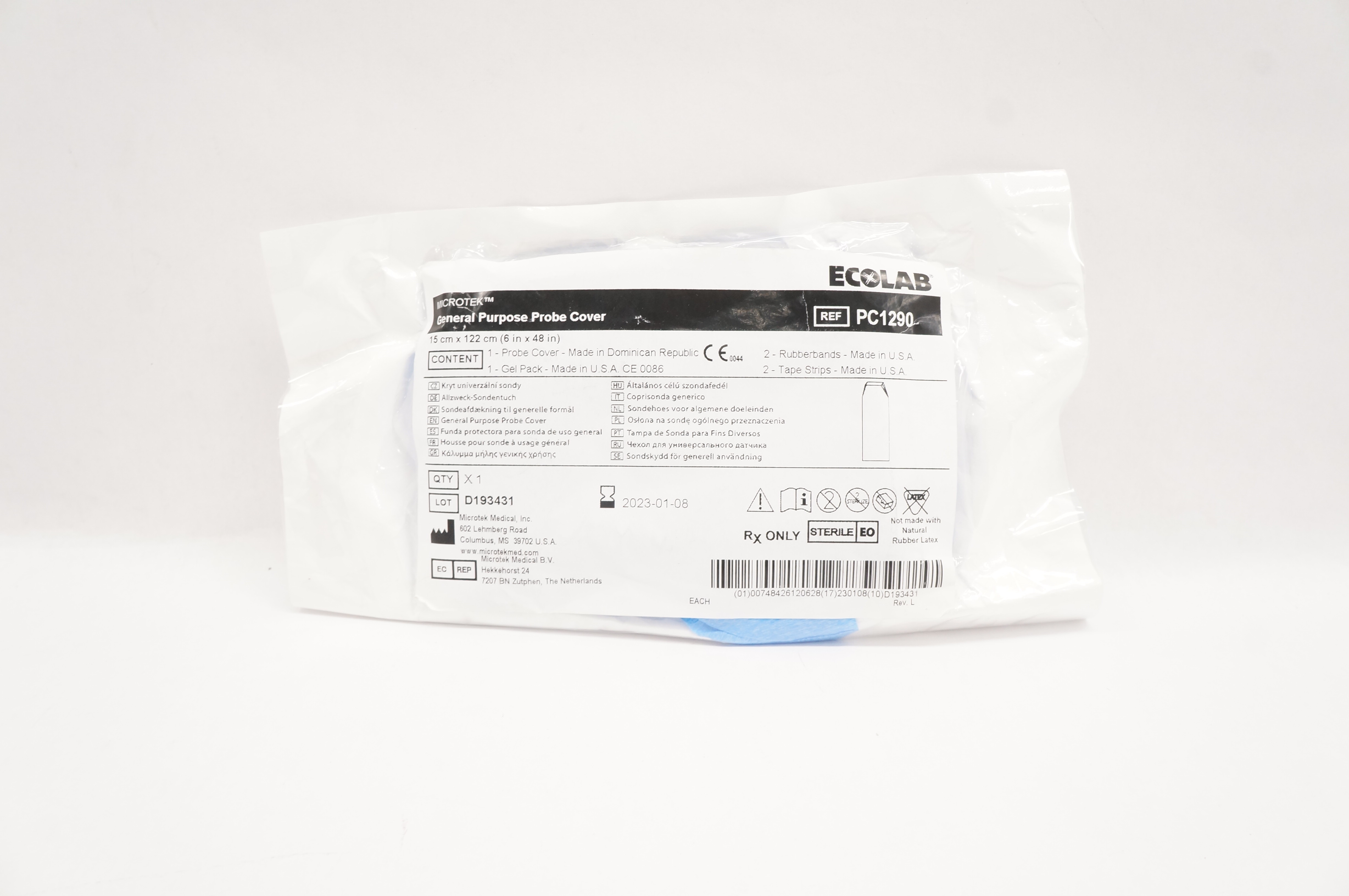 Microtek PC1290 Ecolab General Purpose Probe Cover 6inch x 48inch