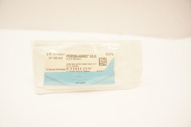 Ethicon SA75 2-0 Perma-Hand Silk, Black Braided Surgical Stre, 24inch (x)