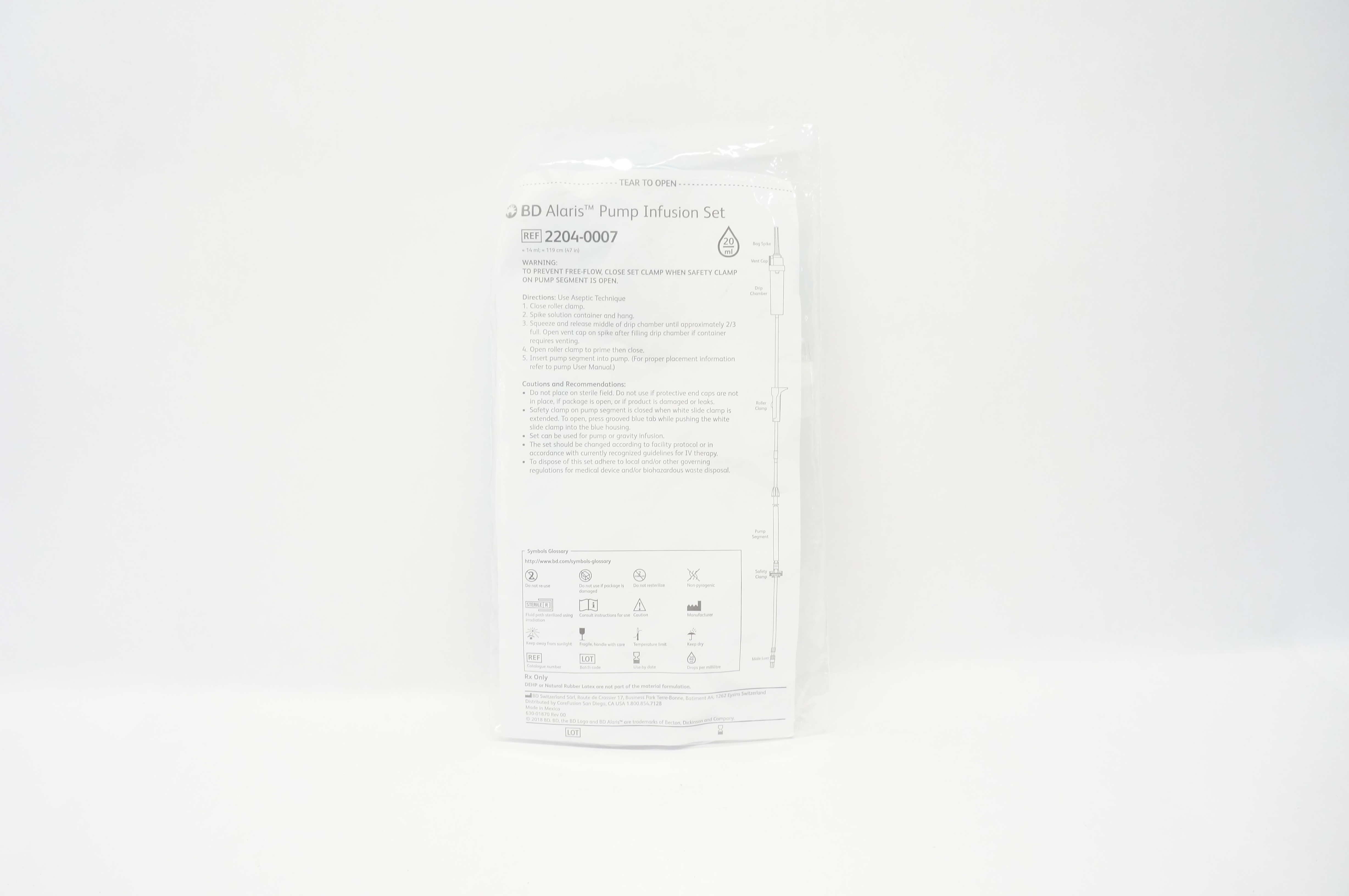 BD 2204-0007 Alaris Pump Infusion Set, 47inch 20mL