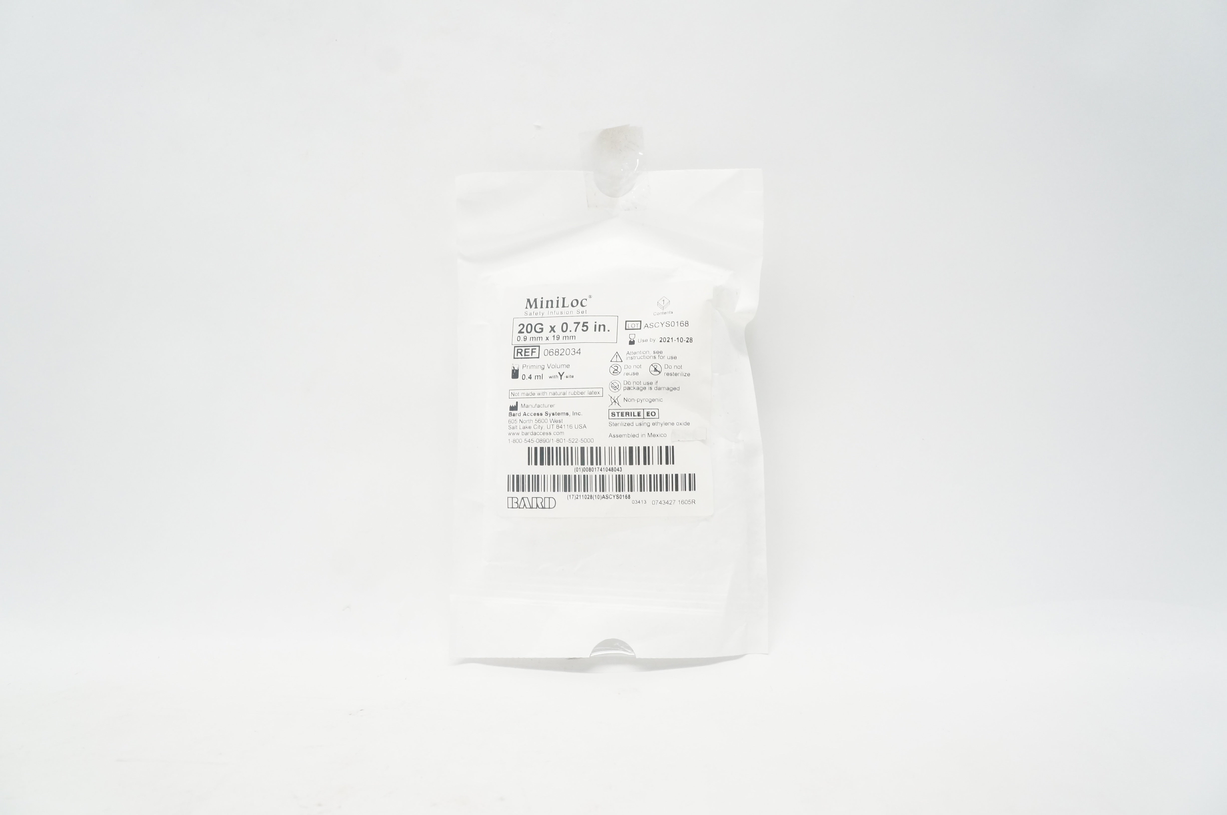 Bard 0682034 MiniLoc Safety Infusion Set 20G x 0.75inch