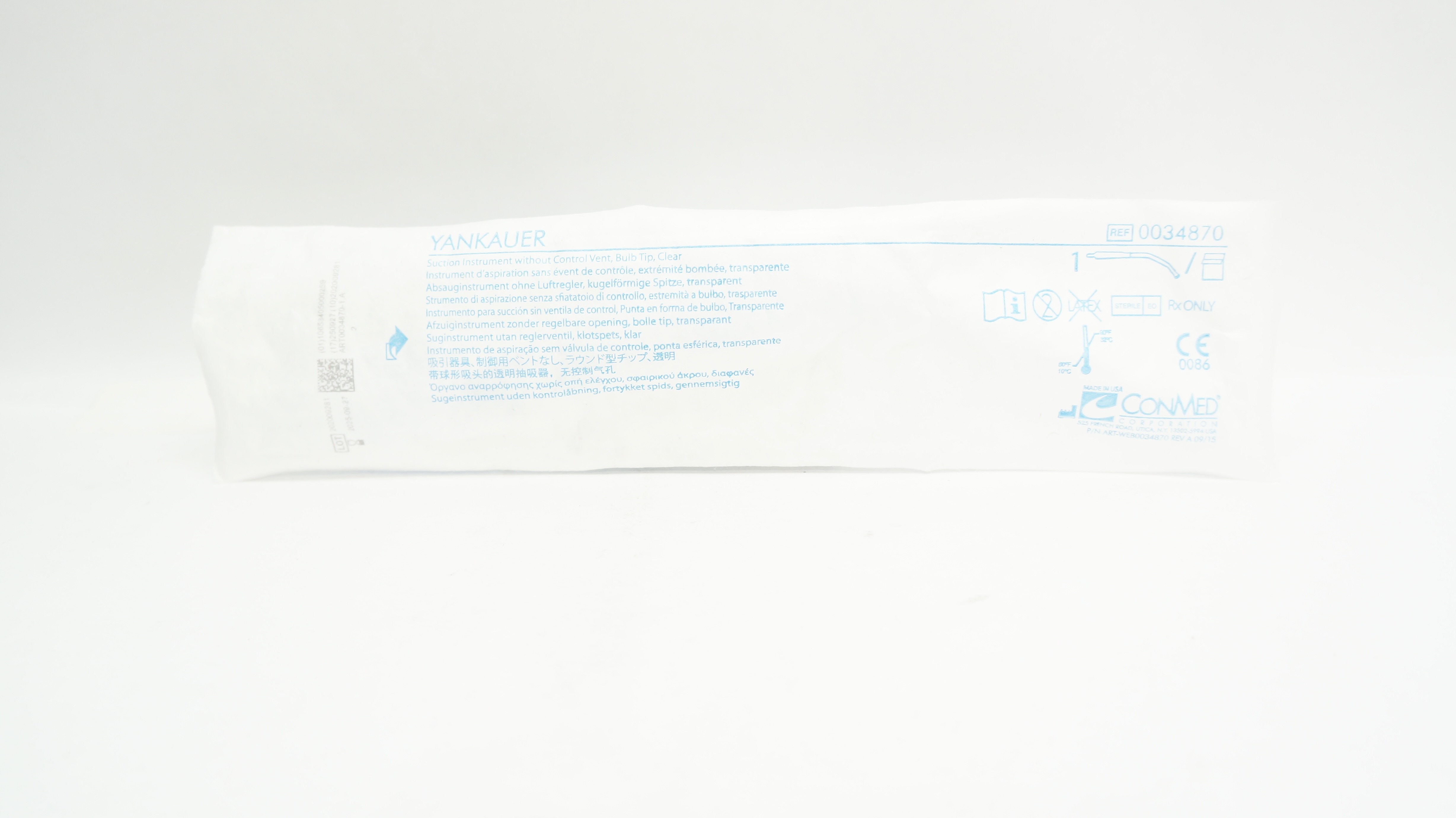 ConMed 0034870 Yankauer Suction Instrument without Control Vent, Bulb Tip, Clear