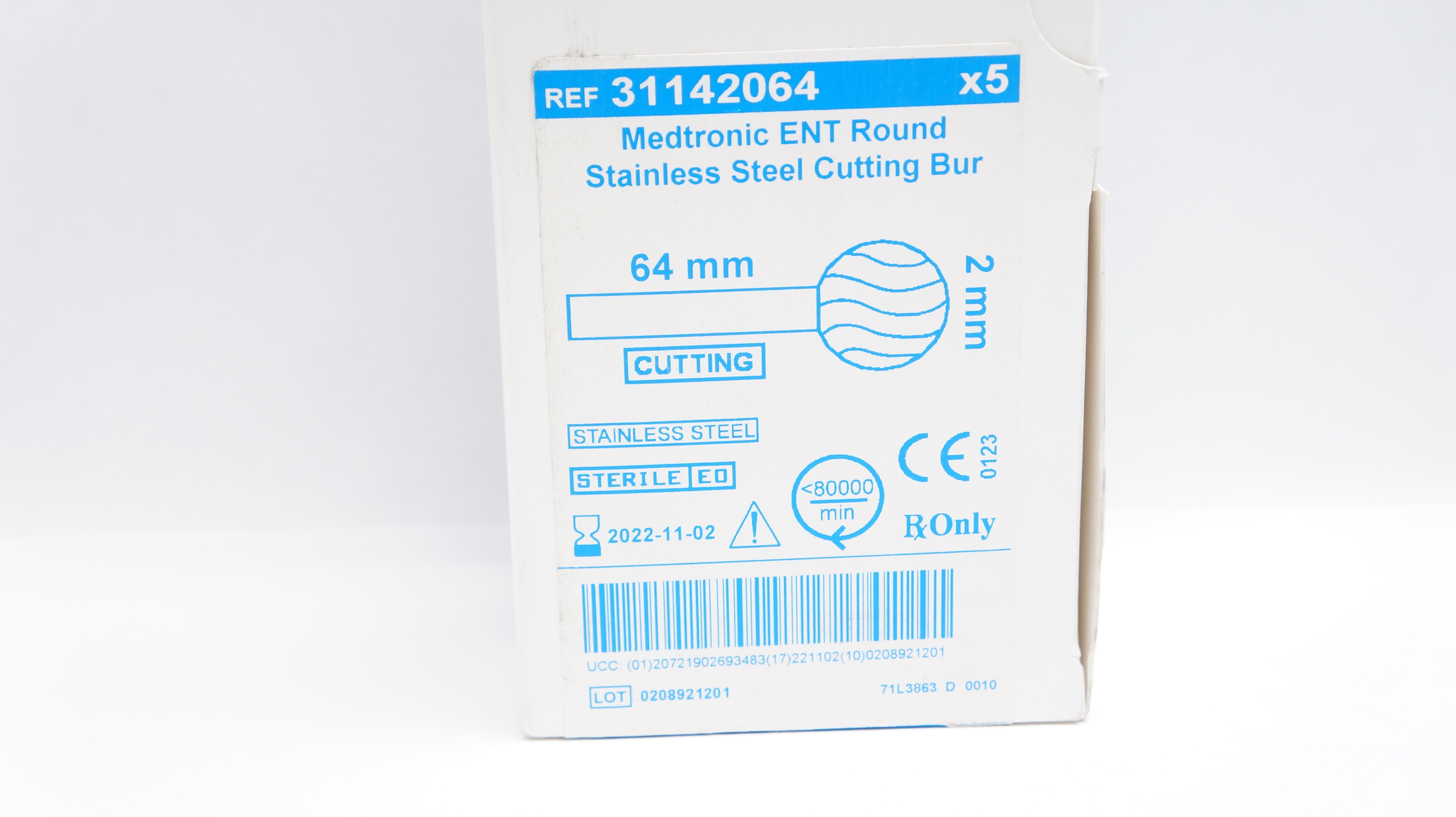 Medtronic 31142064 Round Stainless Steel Cutting Bur 64mm x 2mm (x) - Box of 5