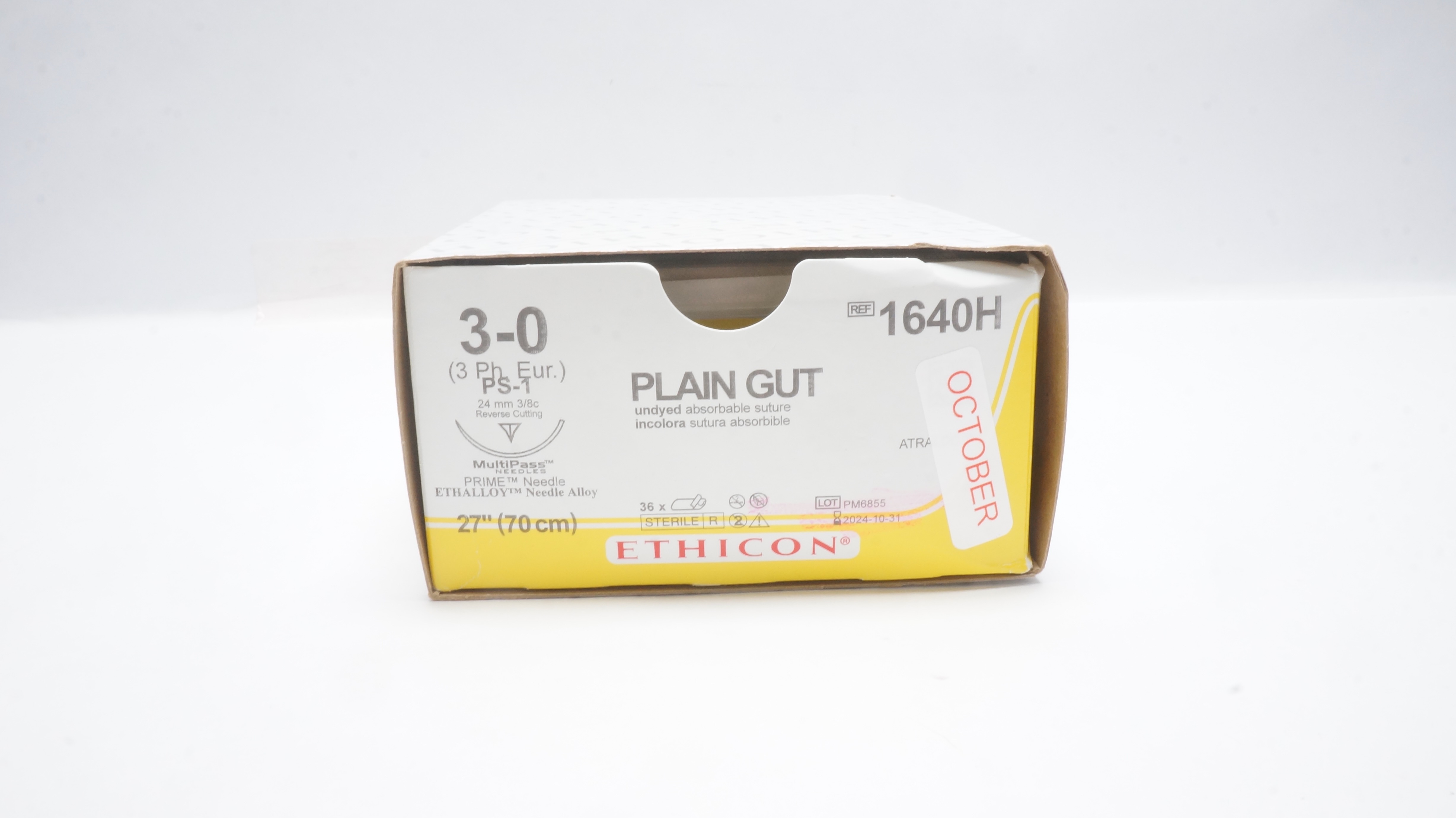 Ethicon 1640H 3-0 PLAIN GUT 27inch Stre. PS-1, 24mm 3/8c  Ndle.(x) - Box of 28